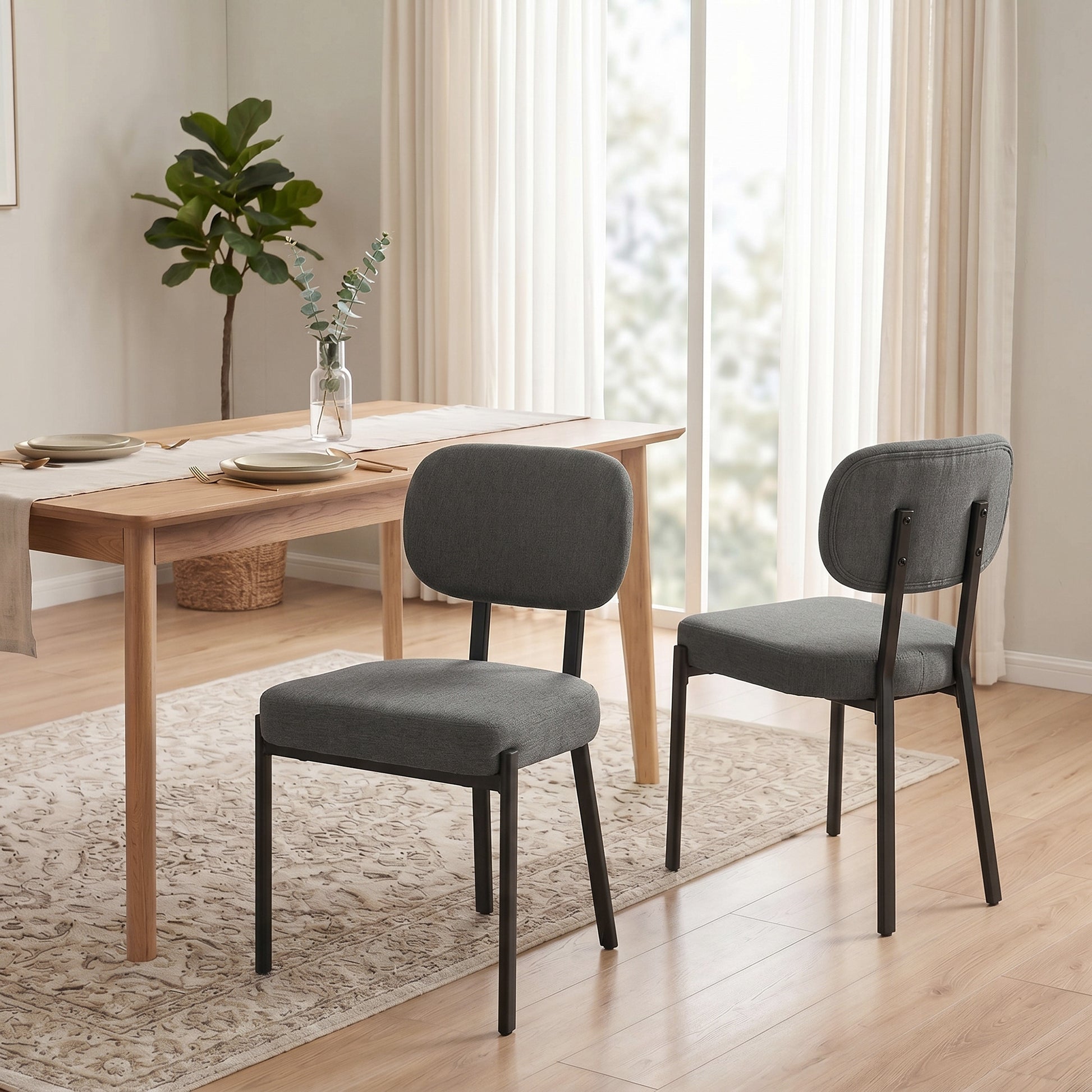 Upholstered Linen Fabric Kitchen Chairs, Modern Dining Chairs Set of 2 with Metal Legs, Grey-Home Furnishings > Kitchen & Dining Furniture > Dining Chairs-DECOROLALA