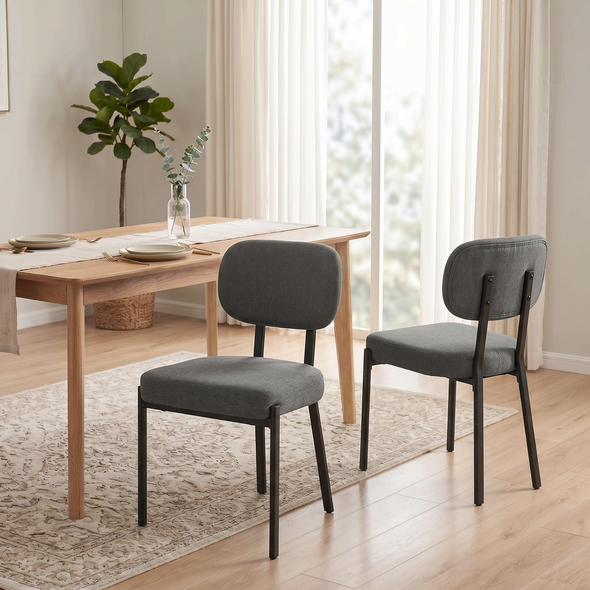 Upholstered Linen Fabric Kitchen Chairs, Modern Dining Chairs Set of 2 with Metal Legs, Grey-Home Furnishings > Kitchen & Dining Furniture > Dining Chairs-DECOROLALA