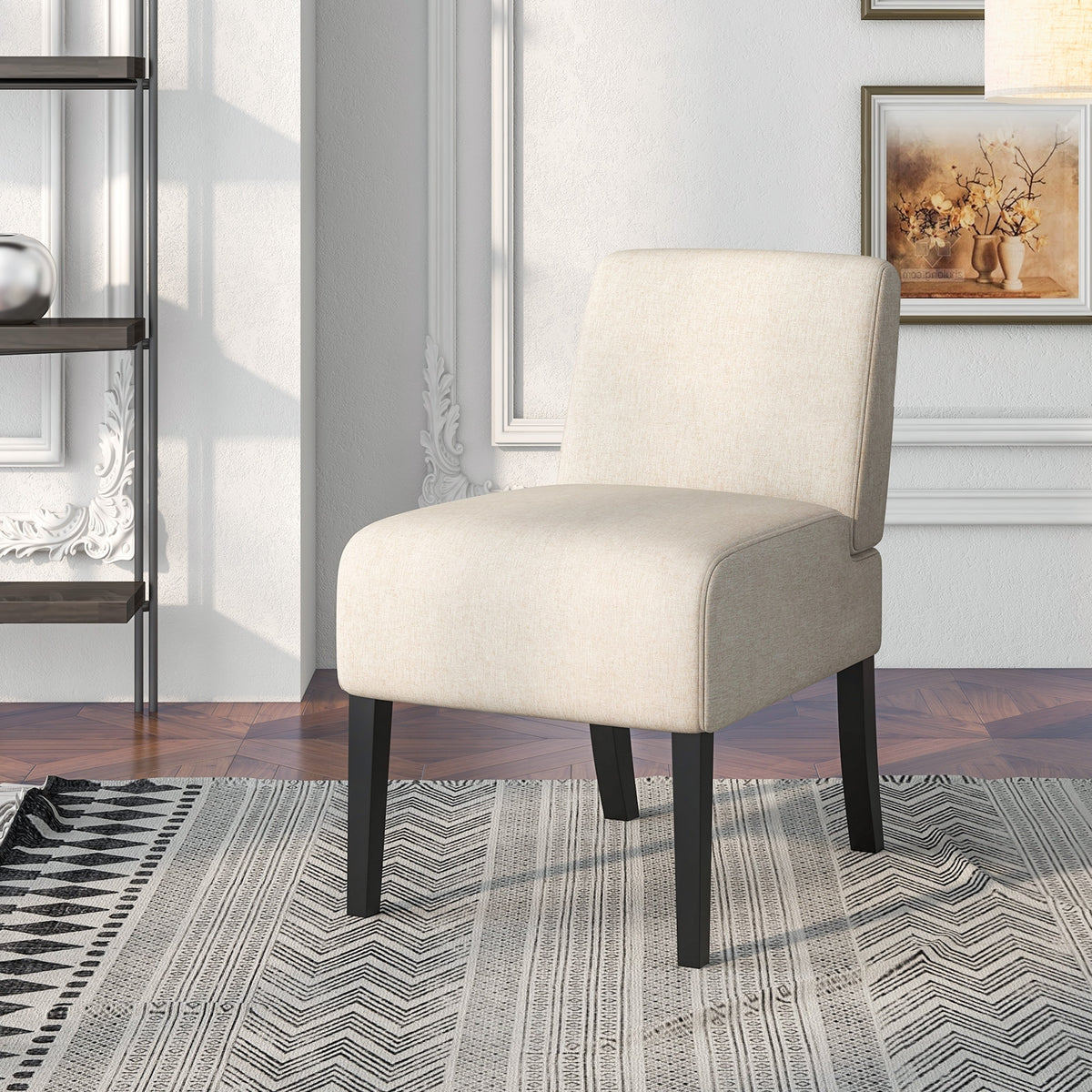 Upholstered Living Room Chair with Rubber Wood Legs-Beige-Dining Chairs-DECOROLALA