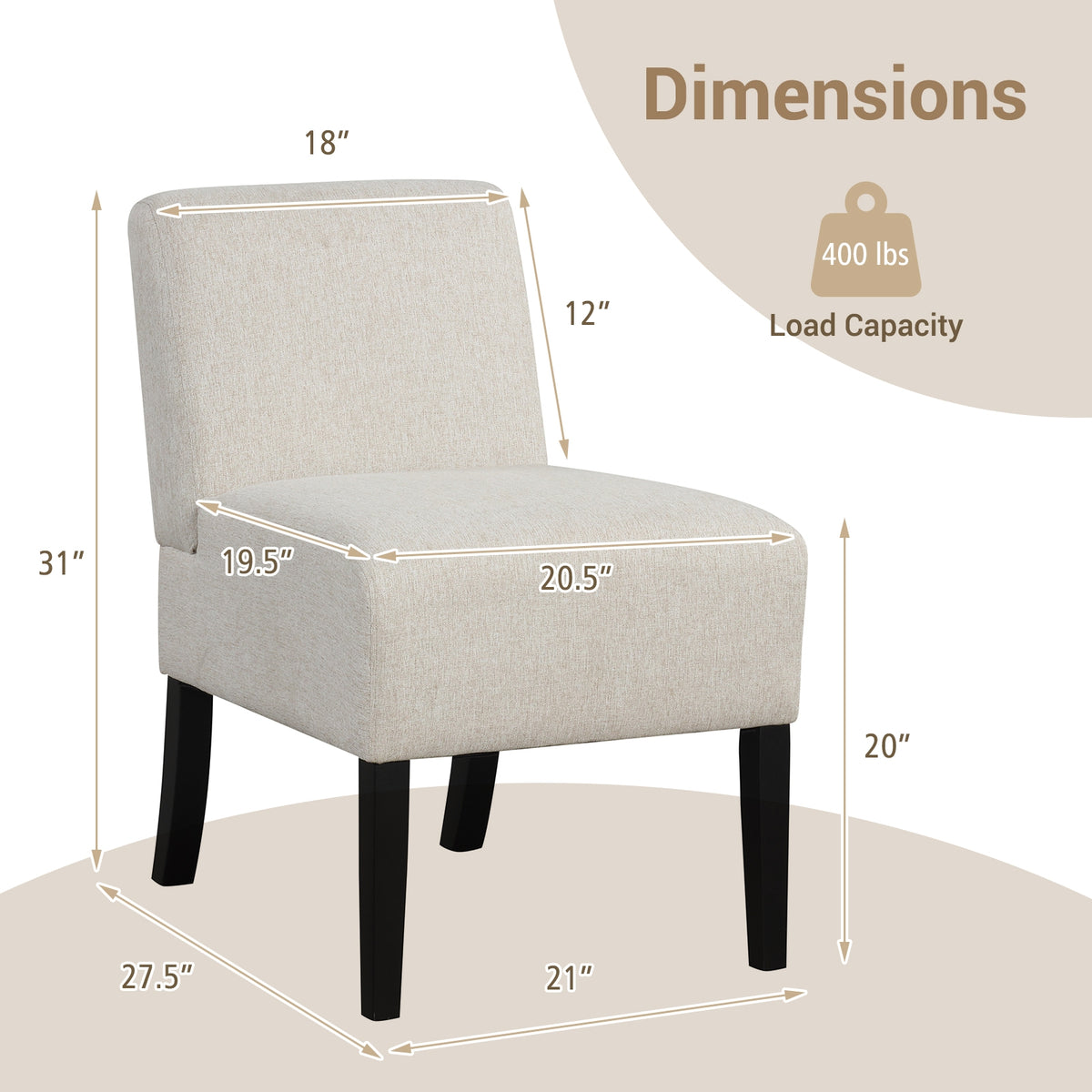 Upholstered Living Room Chair with Rubber Wood Legs-Beige-Dining Chairs-DECOROLALA