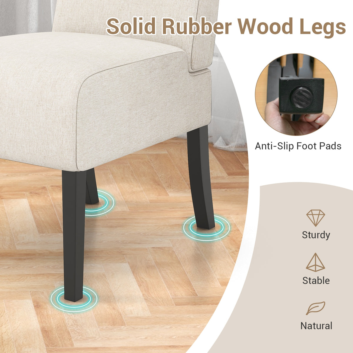 Upholstered Living Room Chair with Rubber Wood Legs-Beige-Dining Chairs-DECOROLALA