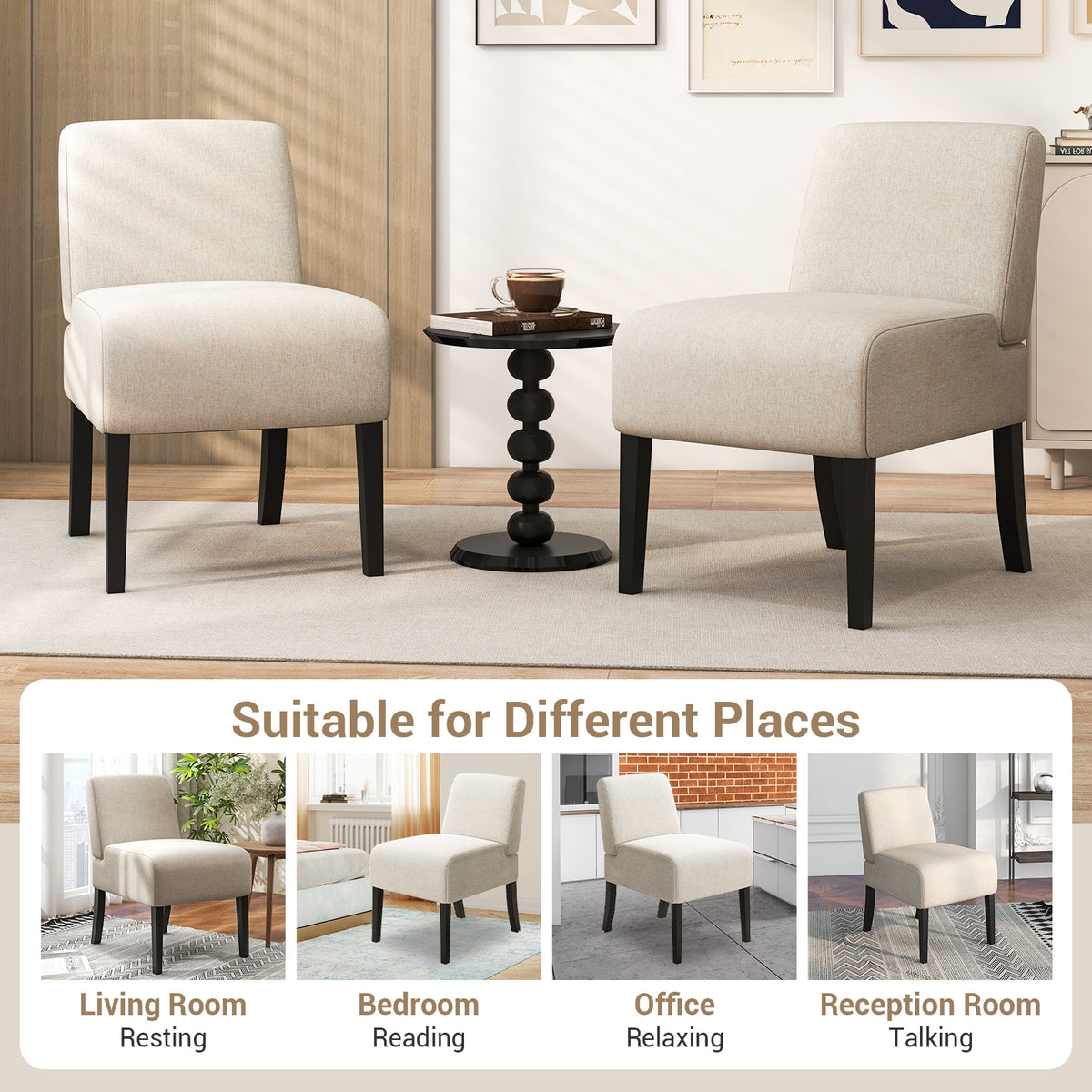 Upholstered Living Room Chair with Rubber Wood Legs-Beige-Dining Chairs-DECOROLALA