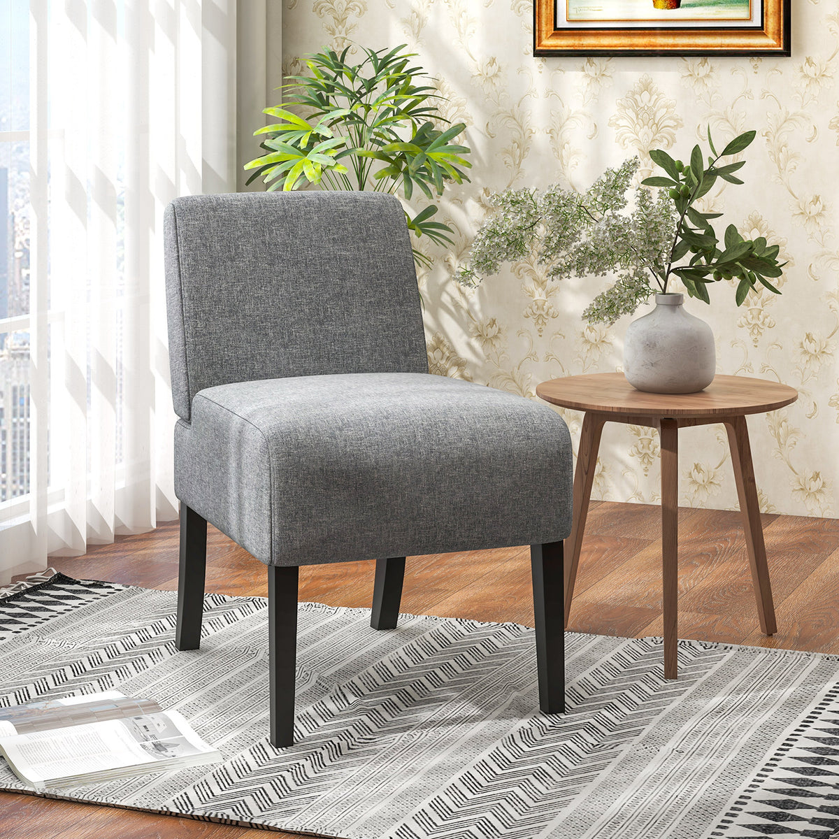 Upholstered Living Room Chair with Rubber Wood Legs-Dark Gray-Dining Chairs-DECOROLALA