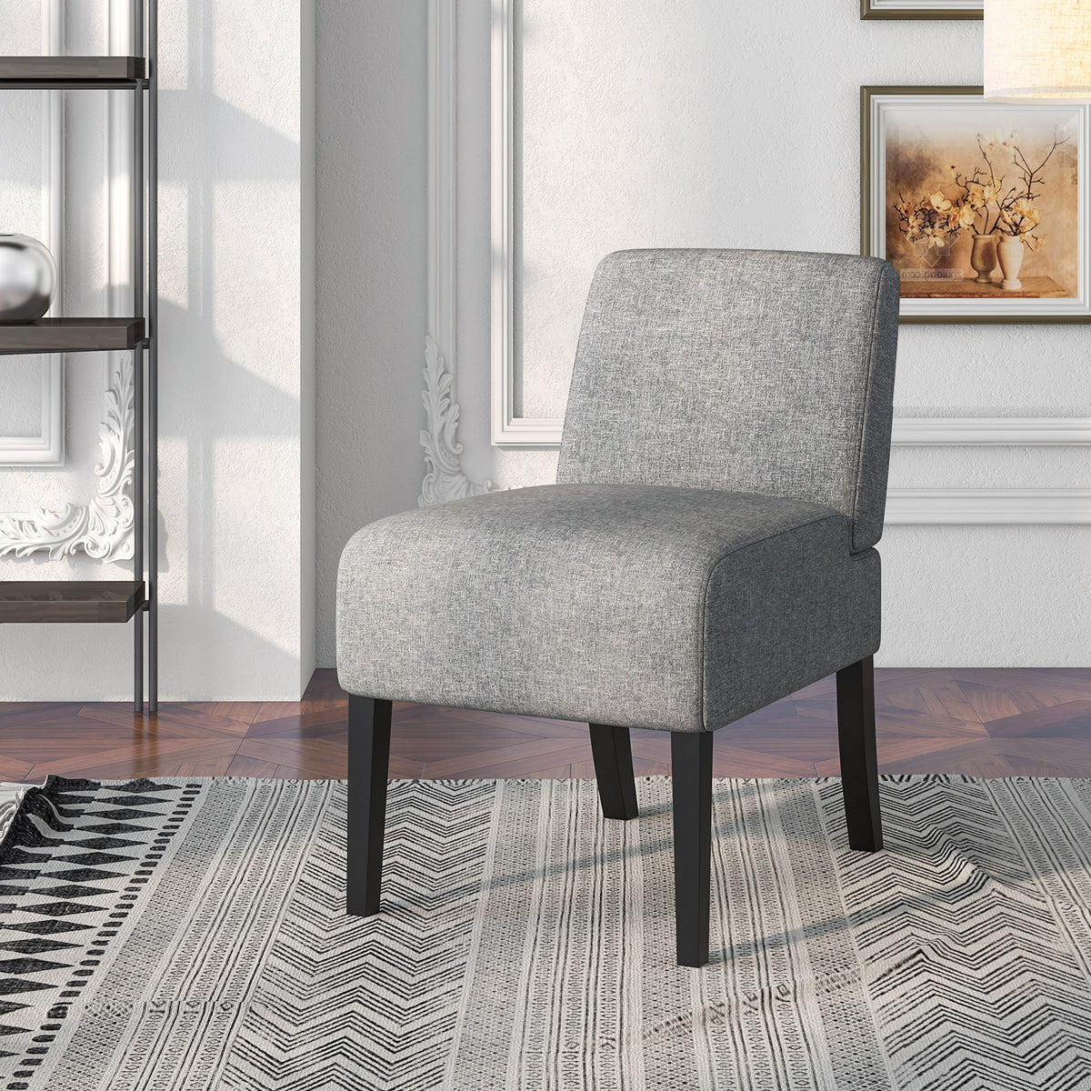 Upholstered Living Room Chair with Rubber Wood Legs-Dark Gray-Dining Chairs-DECOROLALA