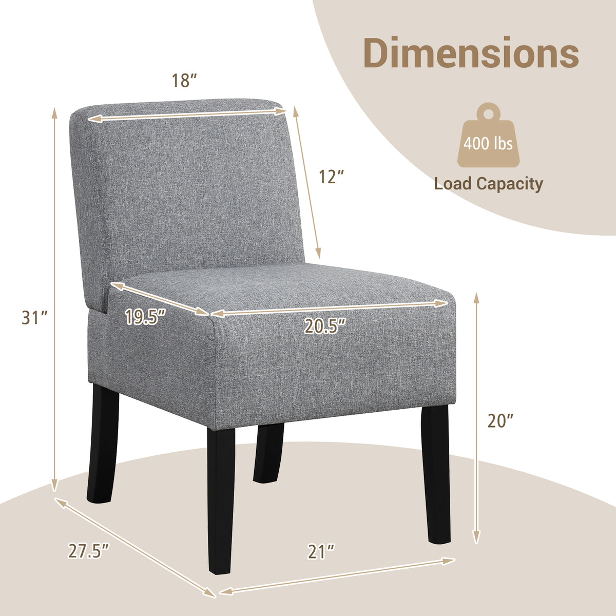 Upholstered Living Room Chair with Rubber Wood Legs-Dark Gray-Dining Chairs-DECOROLALA