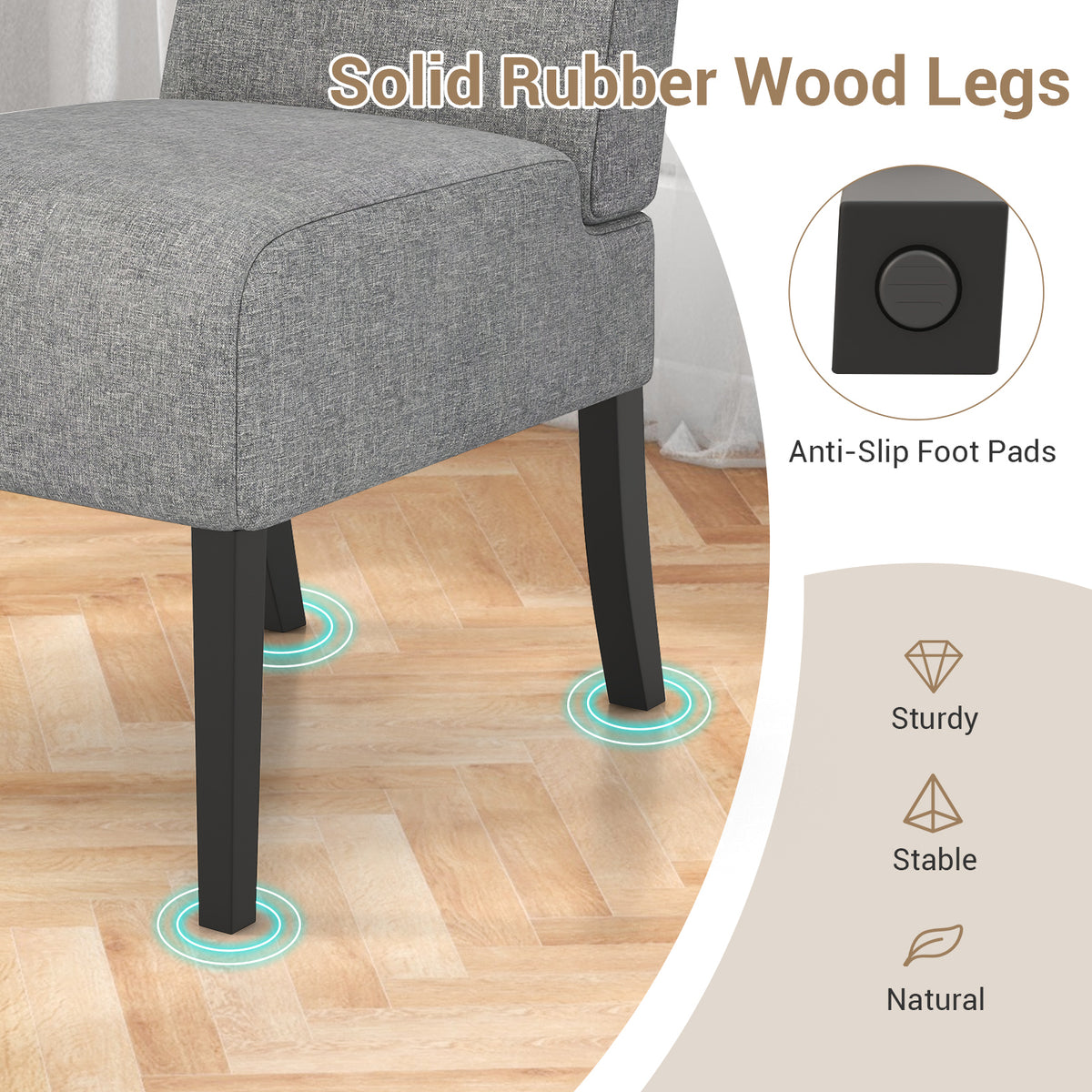 Upholstered Living Room Chair with Rubber Wood Legs-Dark Gray-Dining Chairs-DECOROLALA