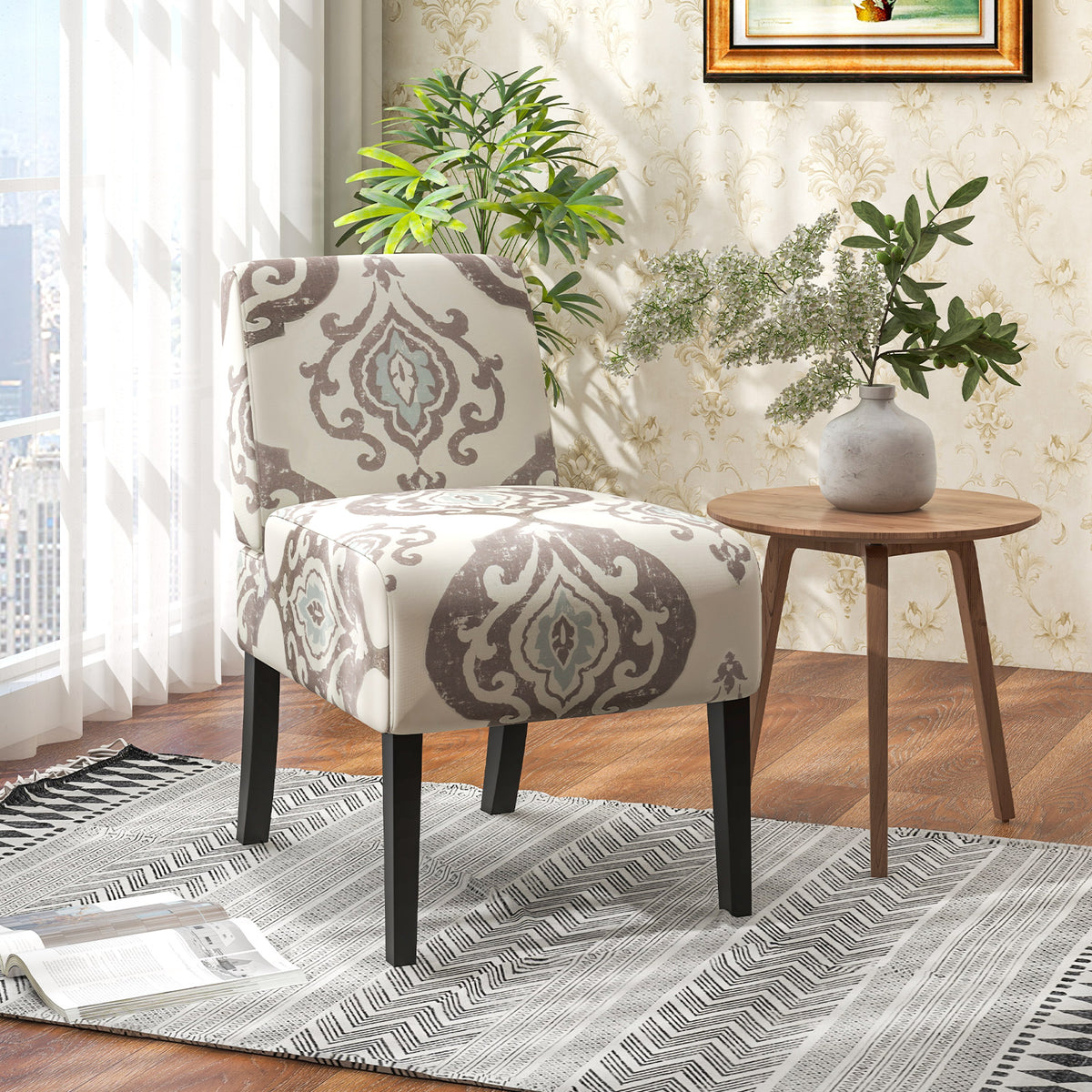 Upholstered Living Room Chair with Rubber Wood Legs-Light Gray-Dining Chairs-DECOROLALA