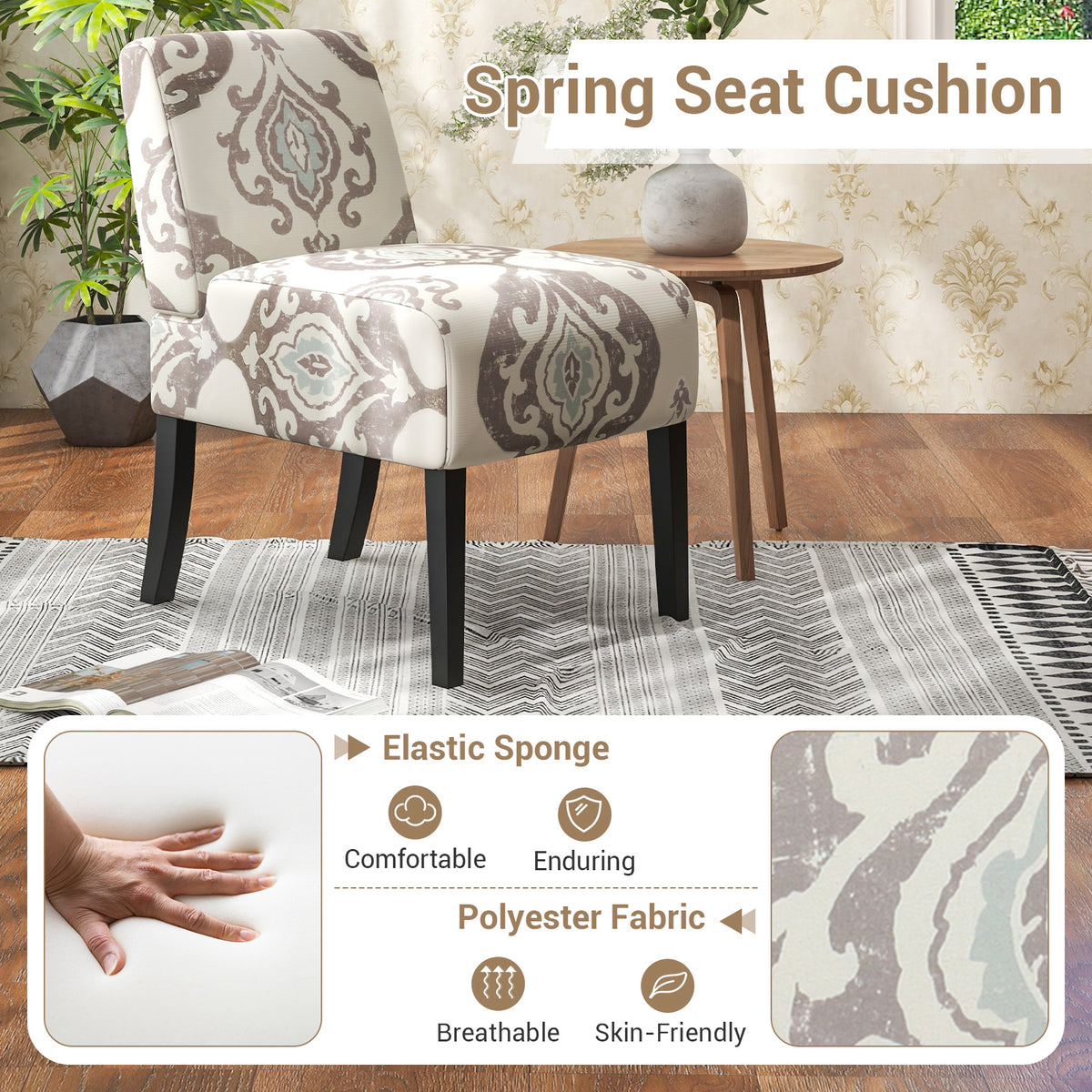 Upholstered Living Room Chair with Rubber Wood Legs-Light Gray-Dining Chairs-DECOROLALA