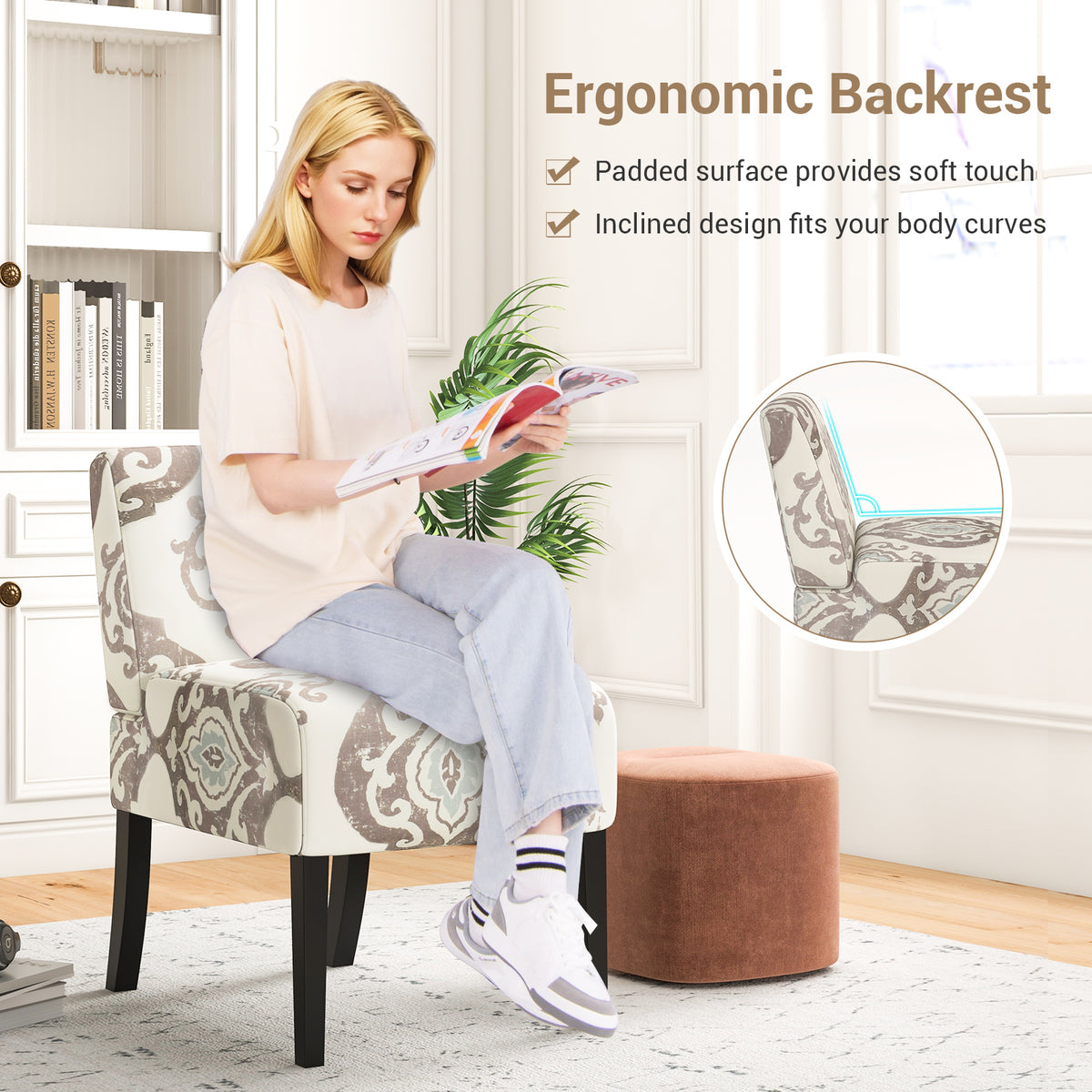 Upholstered Living Room Chair with Rubber Wood Legs-Light Gray-Dining Chairs-DECOROLALA