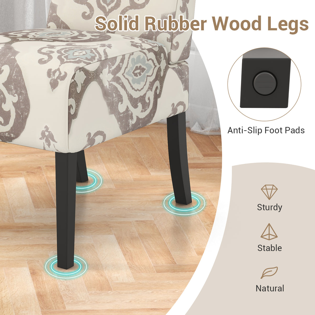 Upholstered Living Room Chair with Rubber Wood Legs-Light Gray-Dining Chairs-DECOROLALA
