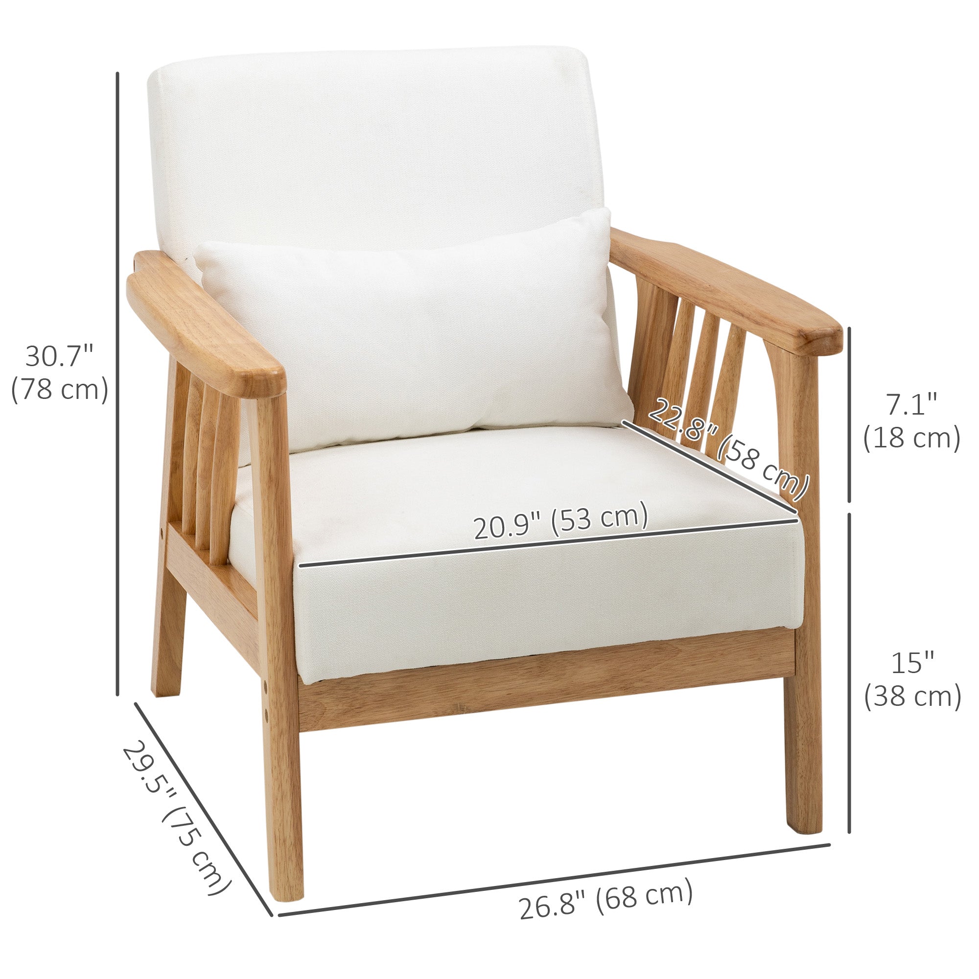 Upholstered Lounge Chair, Cream Velvet, Rubber Wood Frame, 26.8"W x 29.5"D x 30.7"H-DECOROLALA