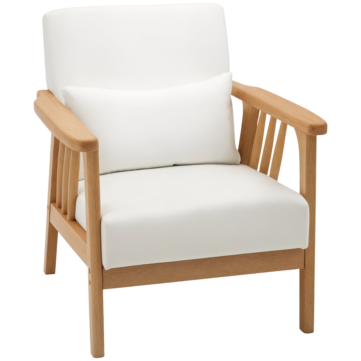 Upholstered Lounge Chair, Cream Velvet, Rubber Wood Frame, 26.8"W x 29.5"D x 30.7"H-DECOROLALA