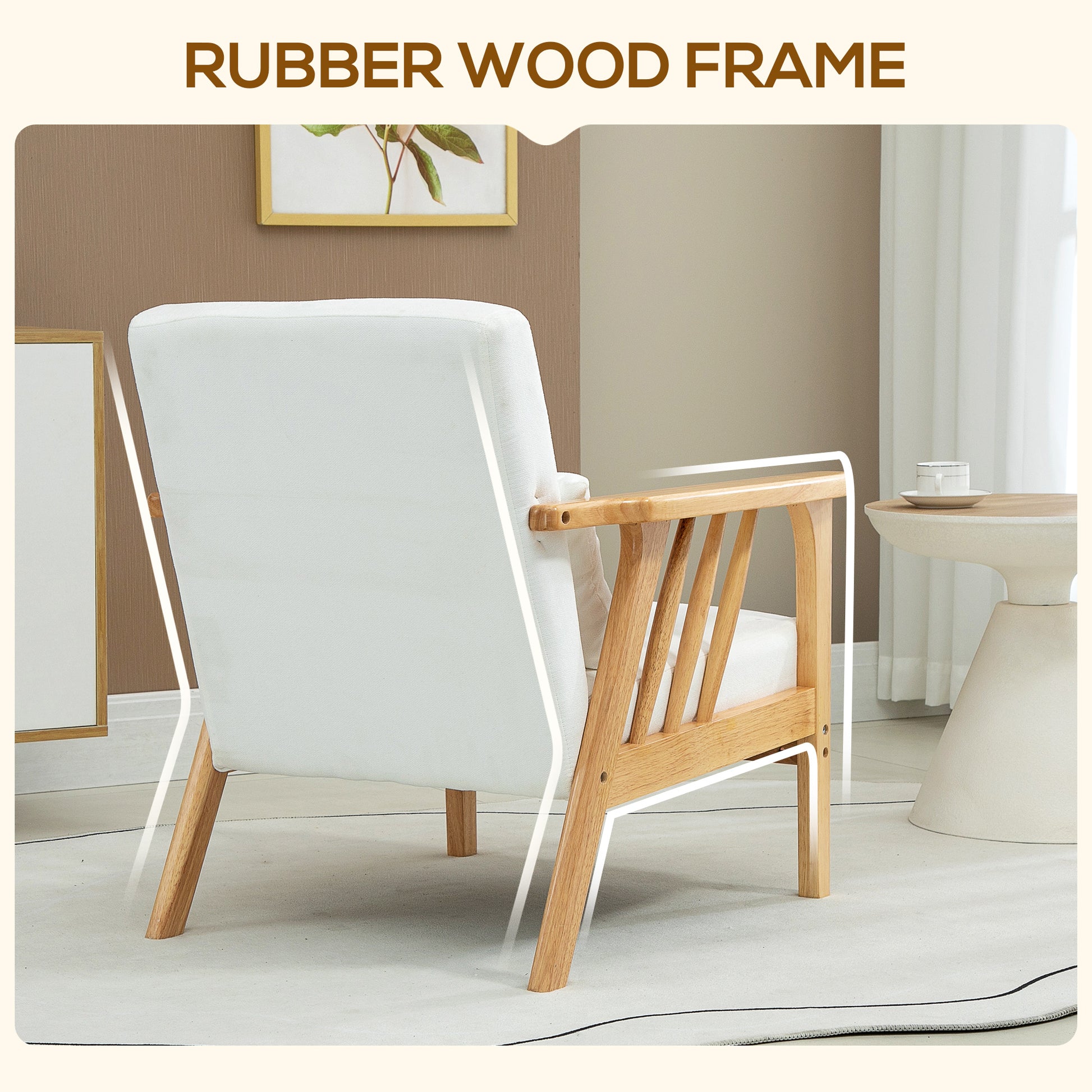 Upholstered Lounge Chair, Cream Velvet, Rubber Wood Frame, 26.8"W x 29.5"D x 30.7"H-DECOROLALA