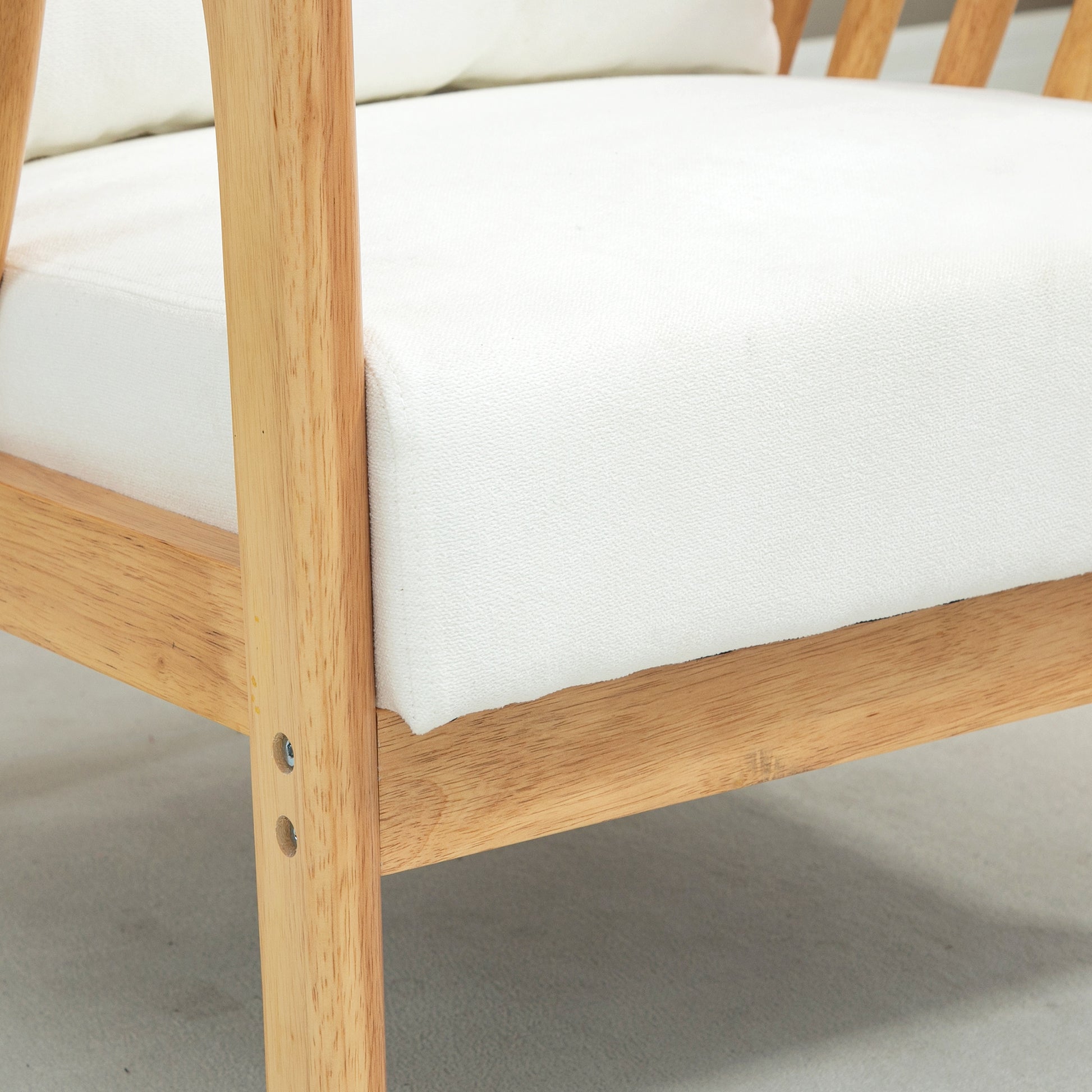 Upholstered Lounge Chair, Cream Velvet, Rubber Wood Frame, 26.8"W x 29.5"D x 30.7"H-DECOROLALA