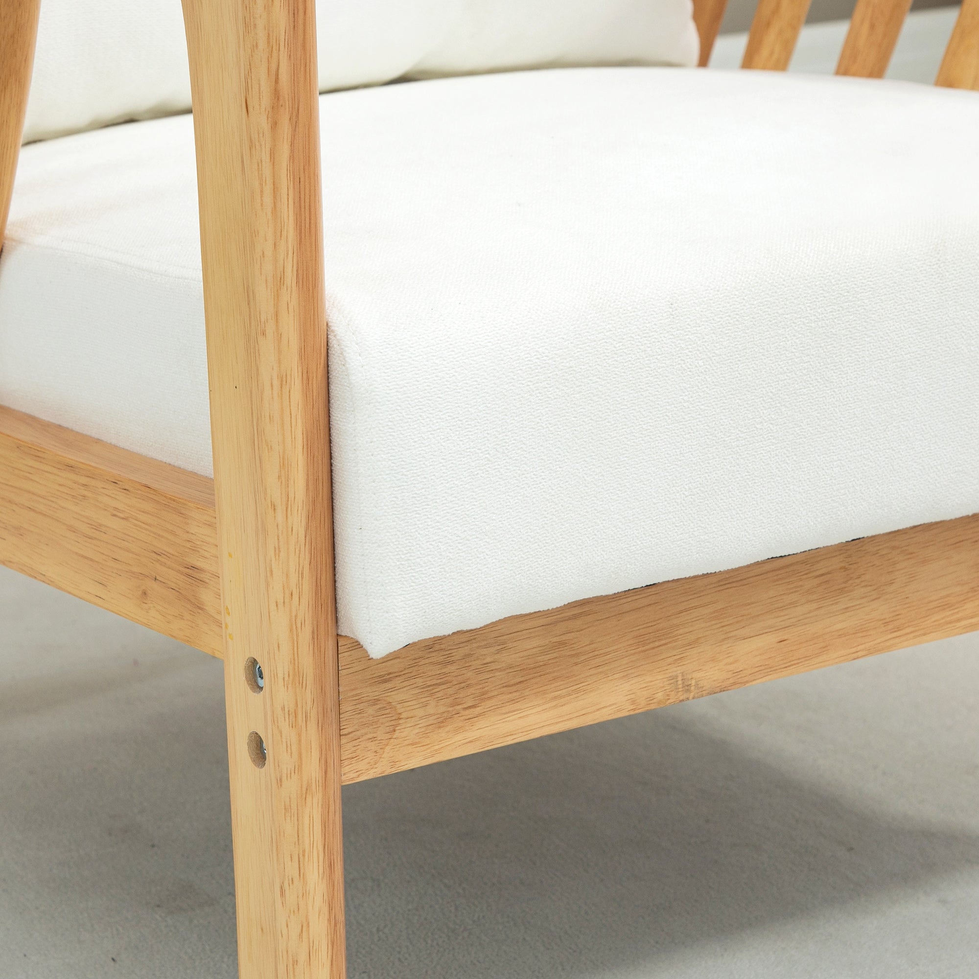 Upholstered Lounge Chair, Cream Velvet, Rubber Wood Frame, 26.8"W x 29.5"D x 30.7"H-DECOROLALA