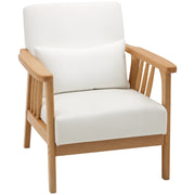 Upholstered Lounge Chair, Cream Velvet, Rubber Wood Frame, 26.8"W x 29.5"D x 30.7"H-DECOROLALA