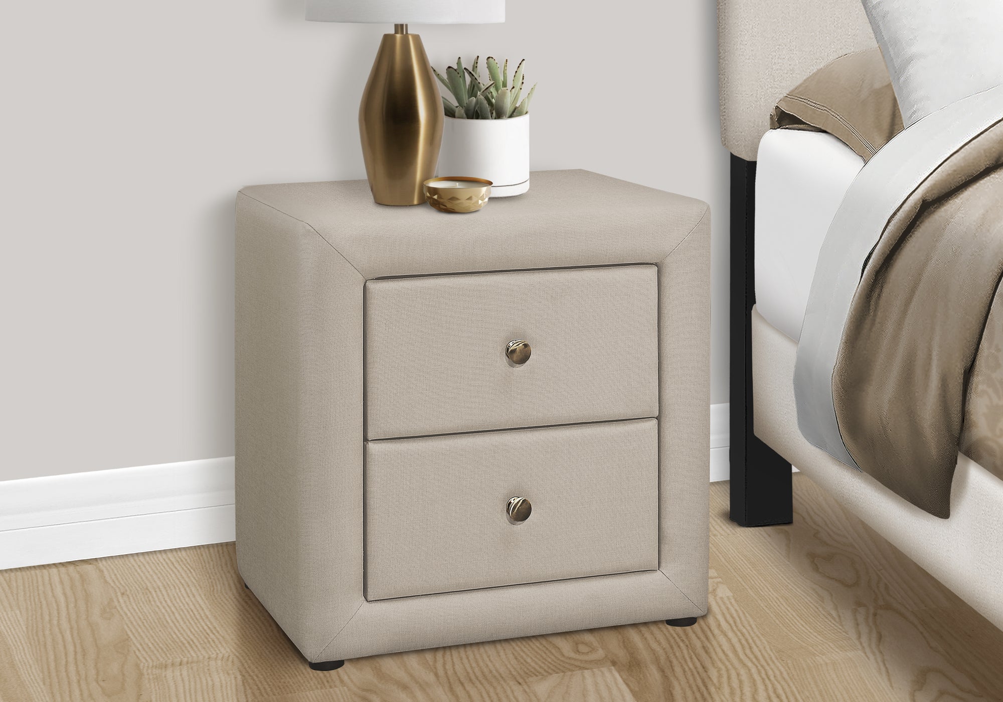Upholstered Nightstand Grey Leather-Look 2-Drawer-Nighstand-DECOROLALA