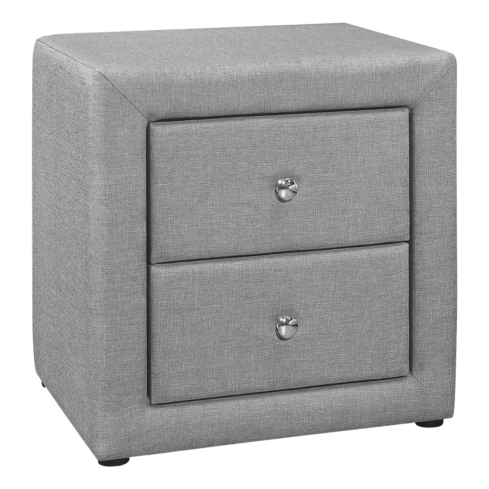 Upholstered Nightstand Grey Leather-Look 2-Drawer-Nighstand-DECOROLALA