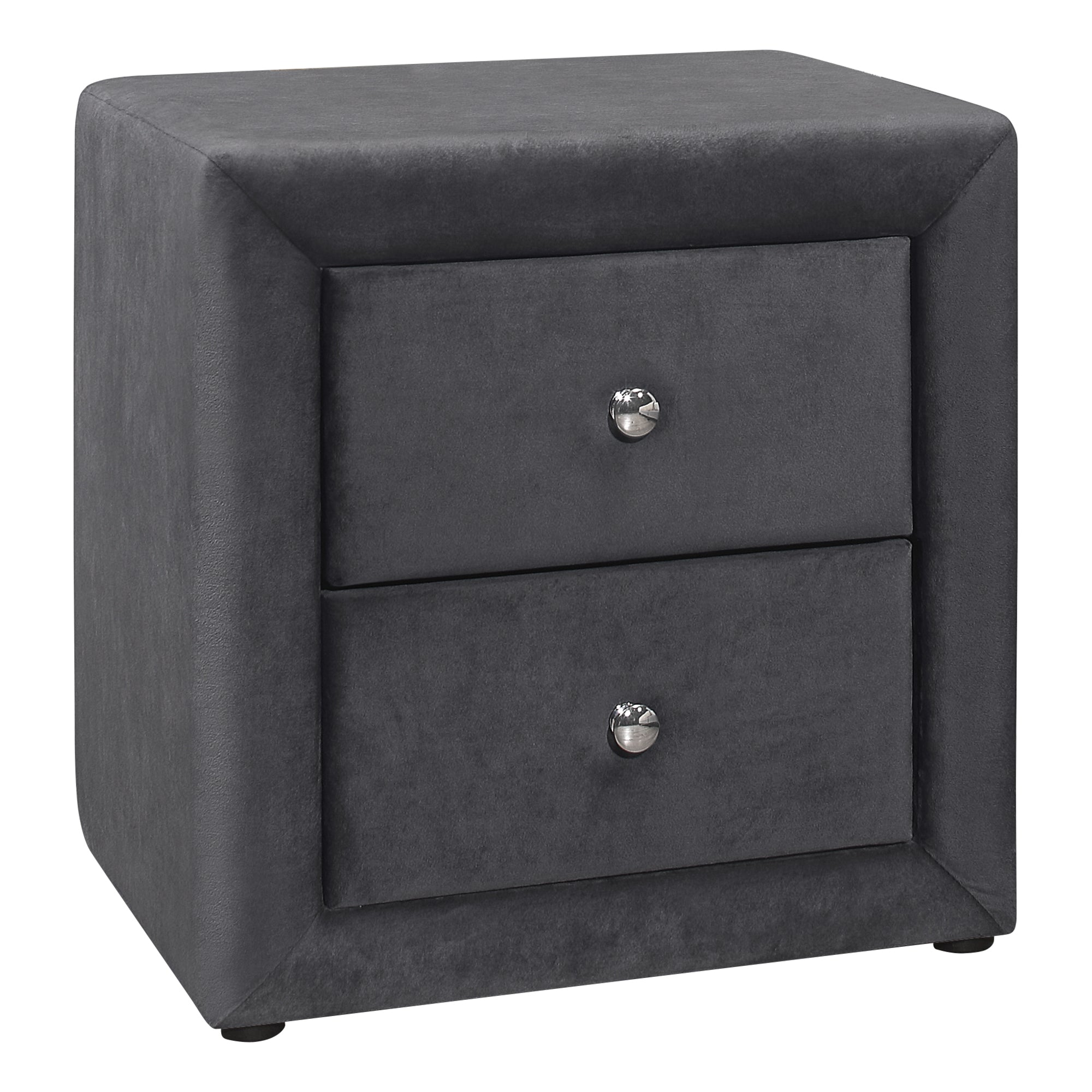 Upholstered Nightstand Grey Leather-Look 2-Drawer-Nighstand-DECOROLALA