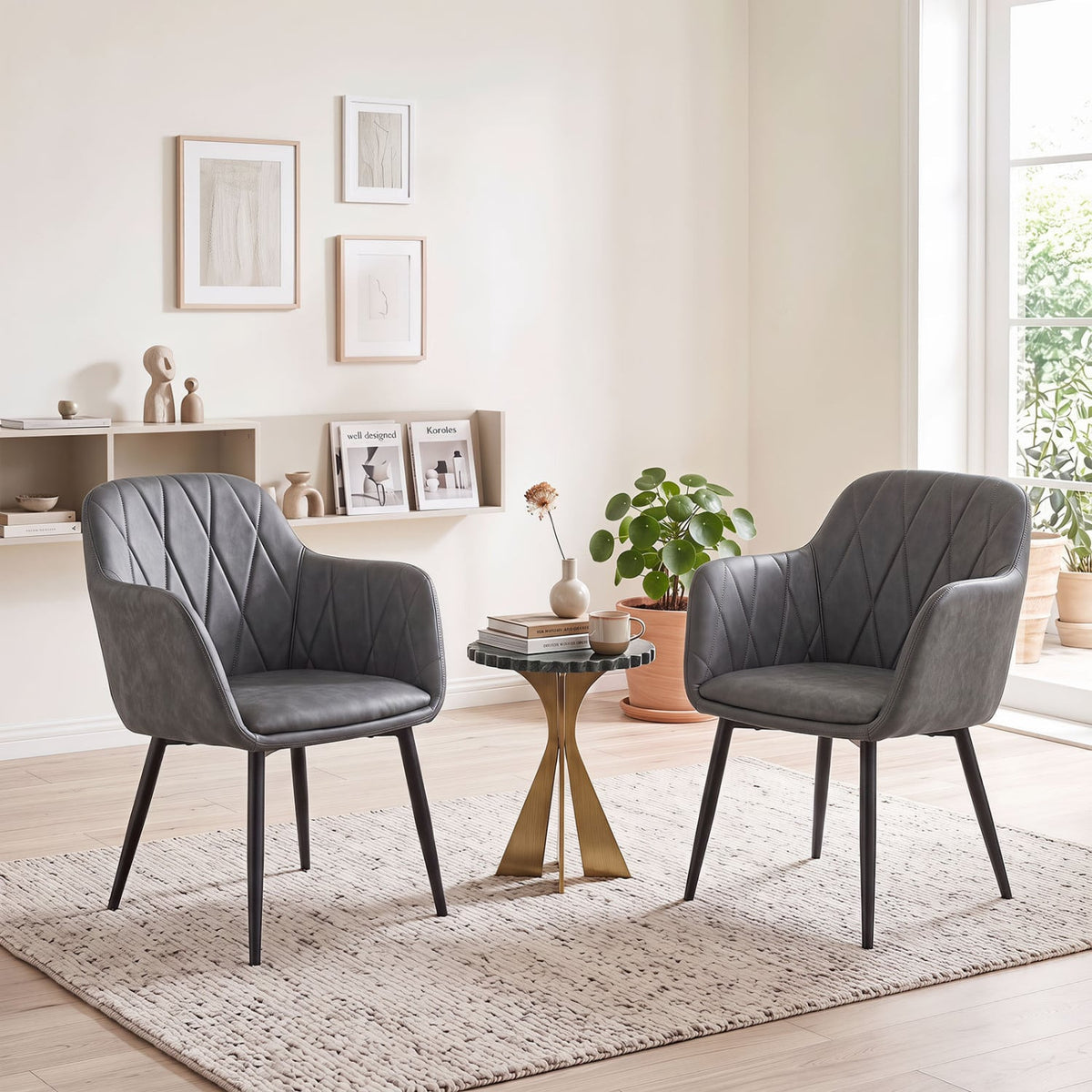 Upholstered PU Leather Kitchen Chairs Set of 2 with Curved Back and Wide Seat-Gray-Dining Chairs-DECOROLALA