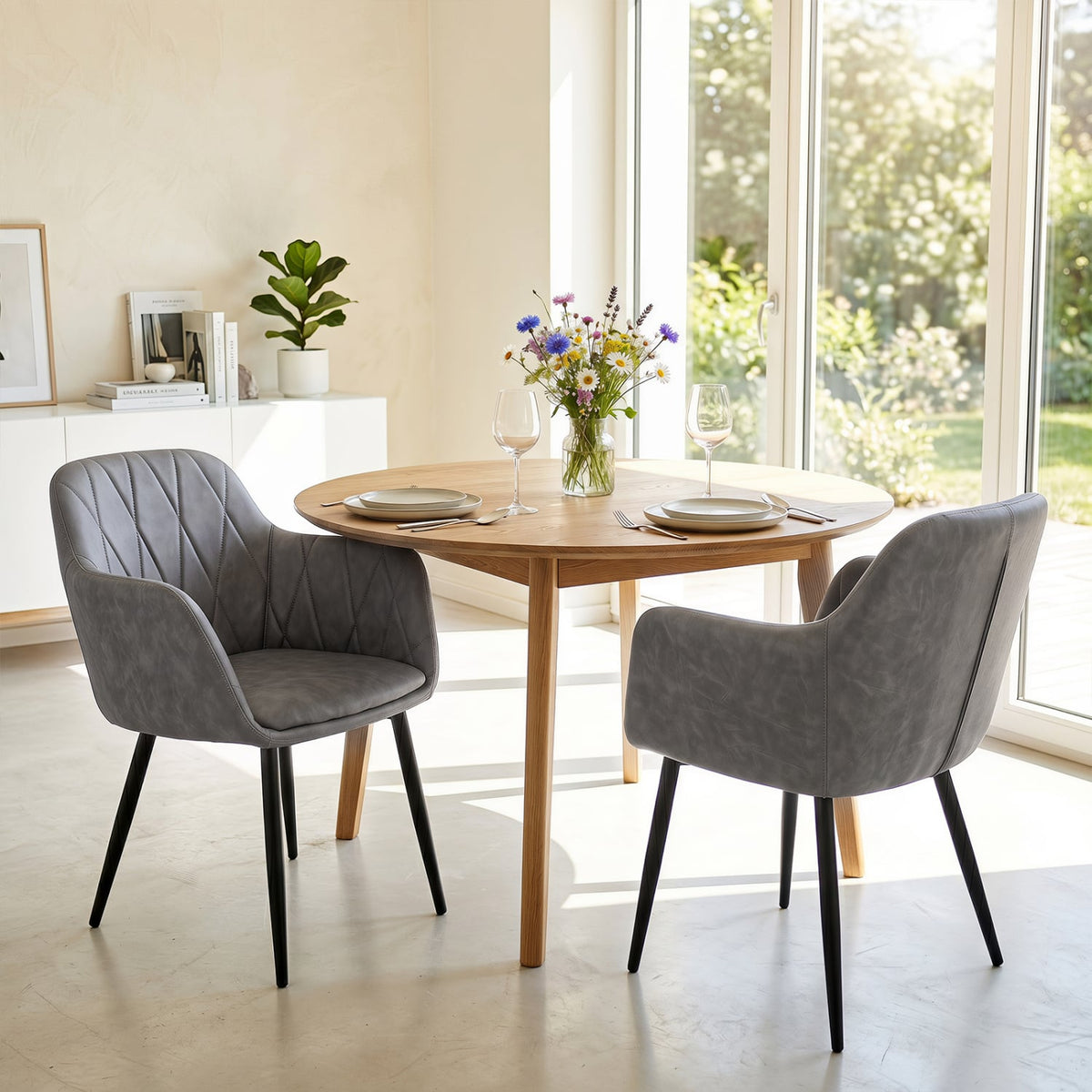 Upholstered PU Leather Kitchen Chairs Set of 2 with Curved Back and Wide Seat-Gray-Dining Chairs-DECOROLALA