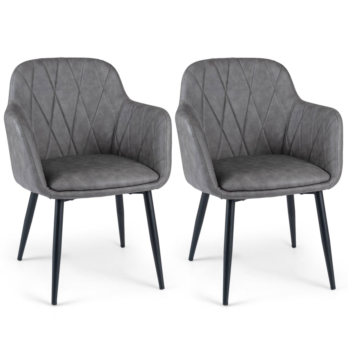 Upholstered PU Leather Kitchen Chairs Set of 2 with Curved Back and Wide Seat-Gray-Dining Chairs-DECOROLALA