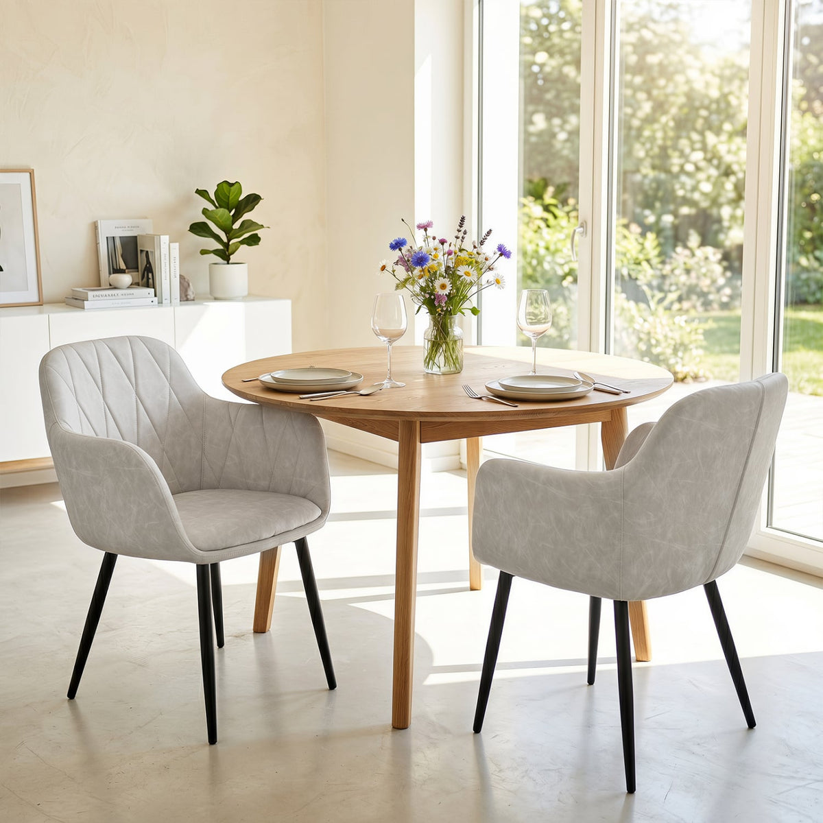 Upholstered PU Leather Kitchen Chairs Set of 2 with Curved Back and Wide Seat-White-Dining Chairs-DECOROLALA