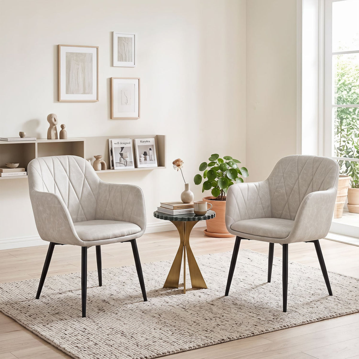 Upholstered PU Leather Kitchen Chairs Set of 2 with Curved Back and Wide Seat-White-Dining Chairs-DECOROLALA