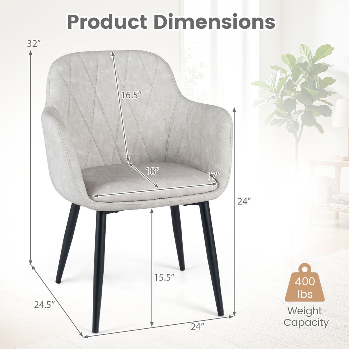 Upholstered PU Leather Kitchen Chairs Set of 2 with Curved Back and Wide Seat-White-Dining Chairs-DECOROLALA