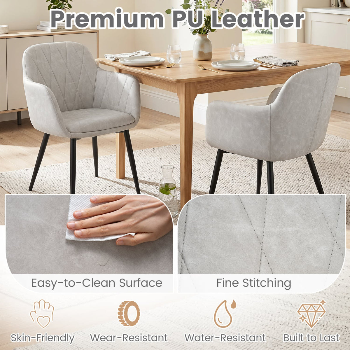 Upholstered PU Leather Kitchen Chairs Set of 2 with Curved Back and Wide Seat-White-Dining Chairs-DECOROLALA