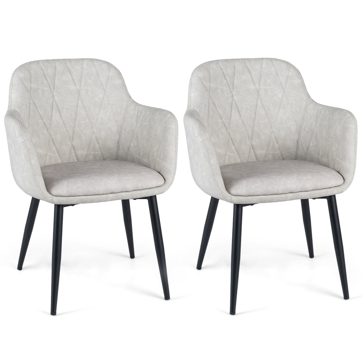 Upholstered PU Leather Kitchen Chairs Set of 2 with Curved Back and Wide Seat-White-Dining Chairs-DECOROLALA