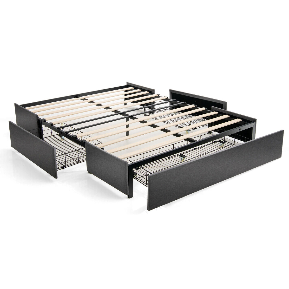Upholstered Platform Bed Frame with 3 Storage Drawers-Full Size-Simple Bed Frame-DECOROLALA