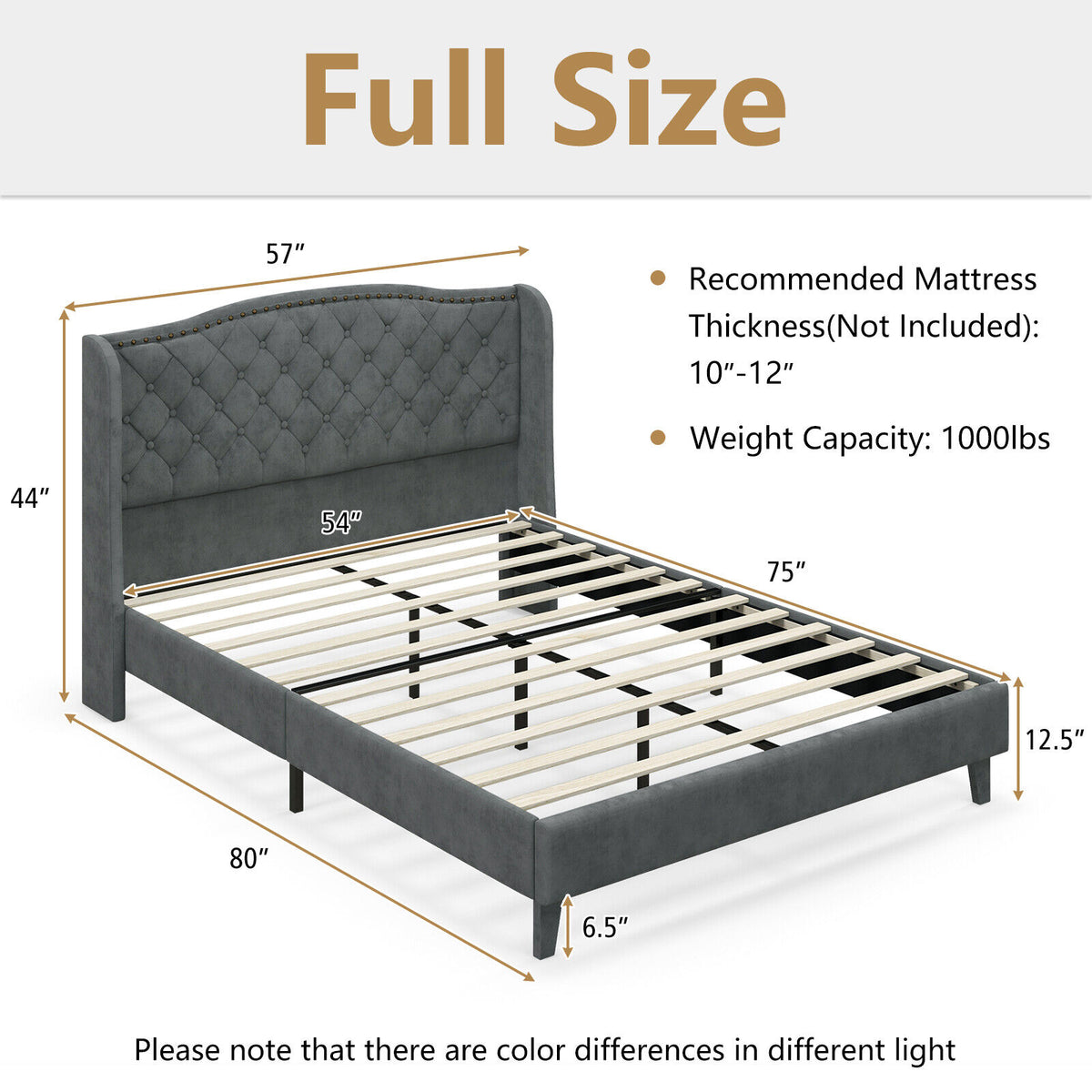Upholstered Platform Bed Frame with Button Tufted Headboard-Simple Bed Frame-DECOROLALA