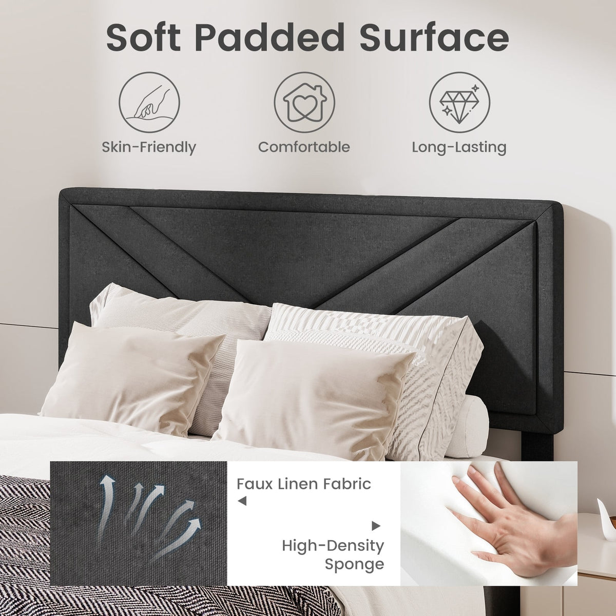 Upholstered Platform Bed with Tufted Headboard and Wooden Slats-Full Size-Simple Bed Frame-DECOROLALA