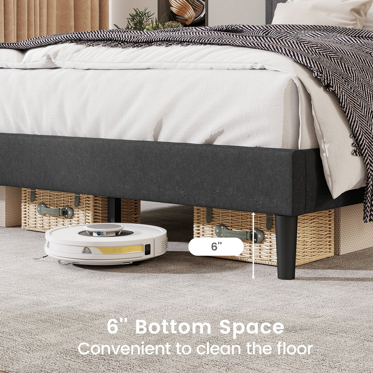 Upholstered Platform Bed with Tufted Headboard and Wooden Slats-Full Size-Simple Bed Frame-DECOROLALA