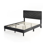 Upholstered Platform Bed with Tufted Headboard and Wooden Slats-Full Size-Simple Bed Frame-DECOROLALA