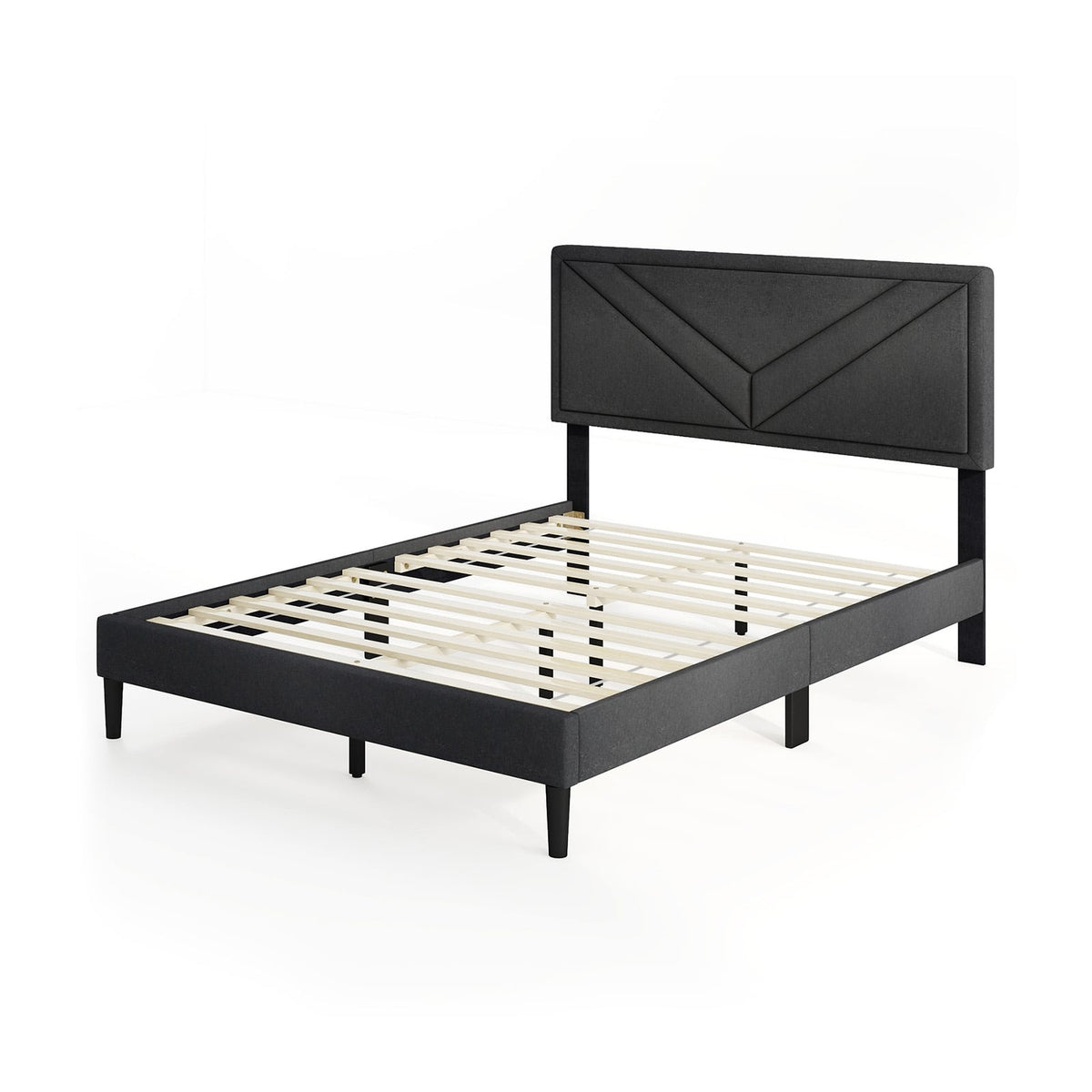 Upholstered Platform Bed with Tufted Headboard and Wooden Slats-Full Size-Simple Bed Frame-DECOROLALA