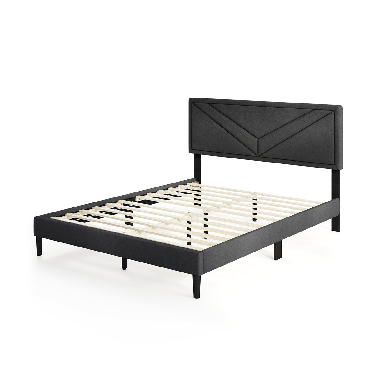 Upholstered Platform Bed with Tufted Headboard and Wooden Slats-Simple Bed Frame-DECOROLALA