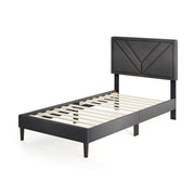 Upholstered Platform Bed with Tufted Headboard and Wooden Slats-Twin Size-Simple Bed Frame-DECOROLALA