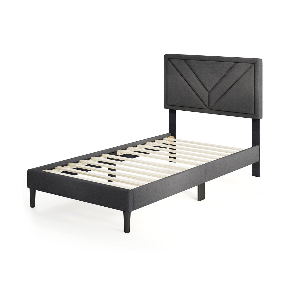 Upholstered Platform Bed with Tufted Headboard and Wooden Slats-Twin Size-Simple Bed Frame-DECOROLALA