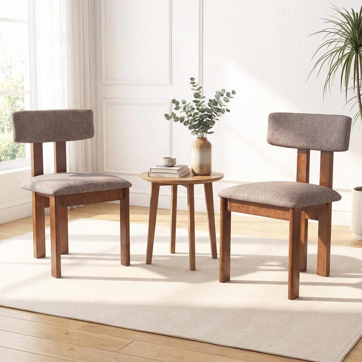 Upholstered Rubber Wood Dining Chairs Set of 2 with Curved Backrest-Walnut-Dining Chairs-DECOROLALA