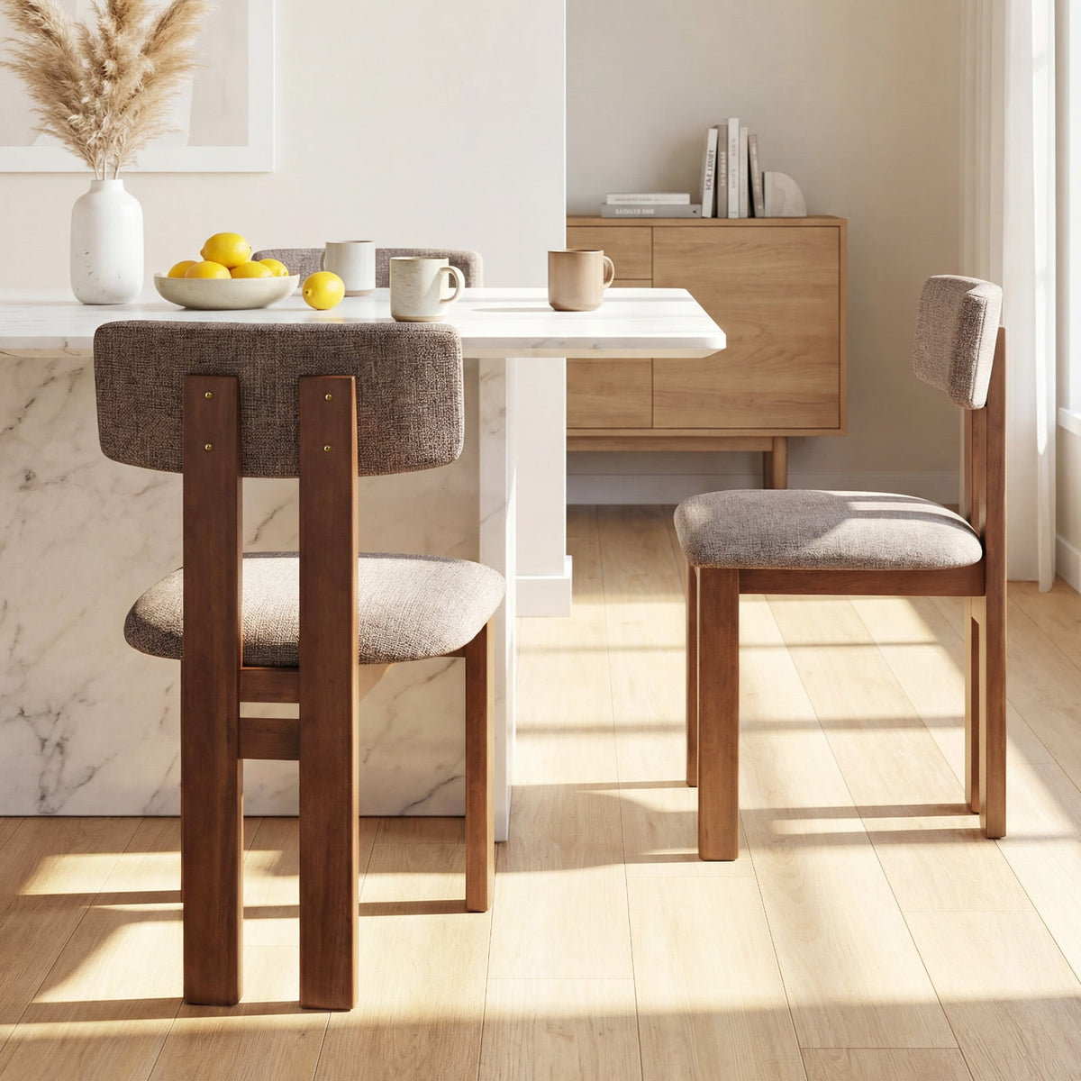 Upholstered Rubber Wood Dining Chairs Set of 2 with Curved Backrest-Walnut-Dining Chairs-DECOROLALA