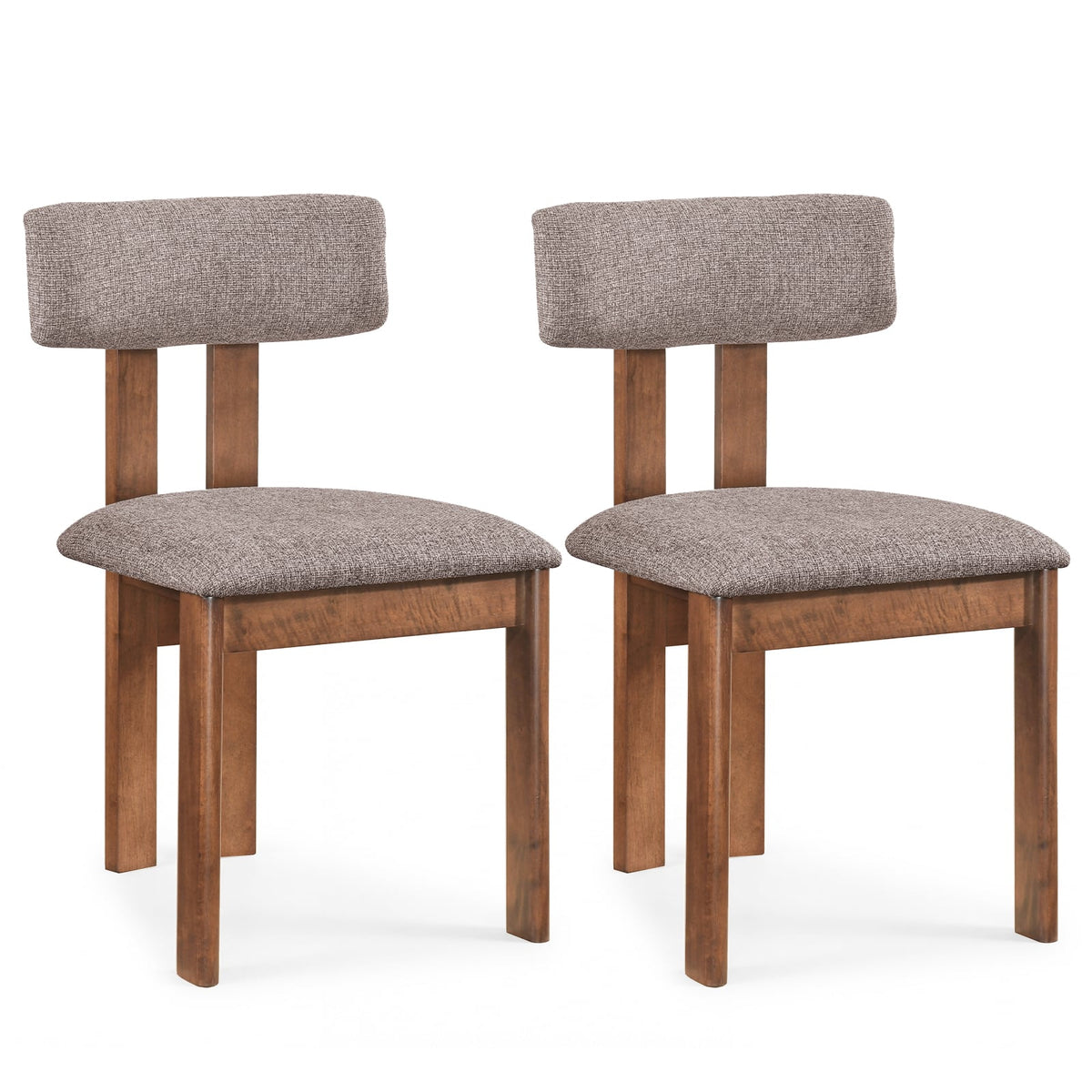 Upholstered Rubber Wood Dining Chairs Set of 2 with Curved Backrest-Walnut-Dining Chairs-DECOROLALA