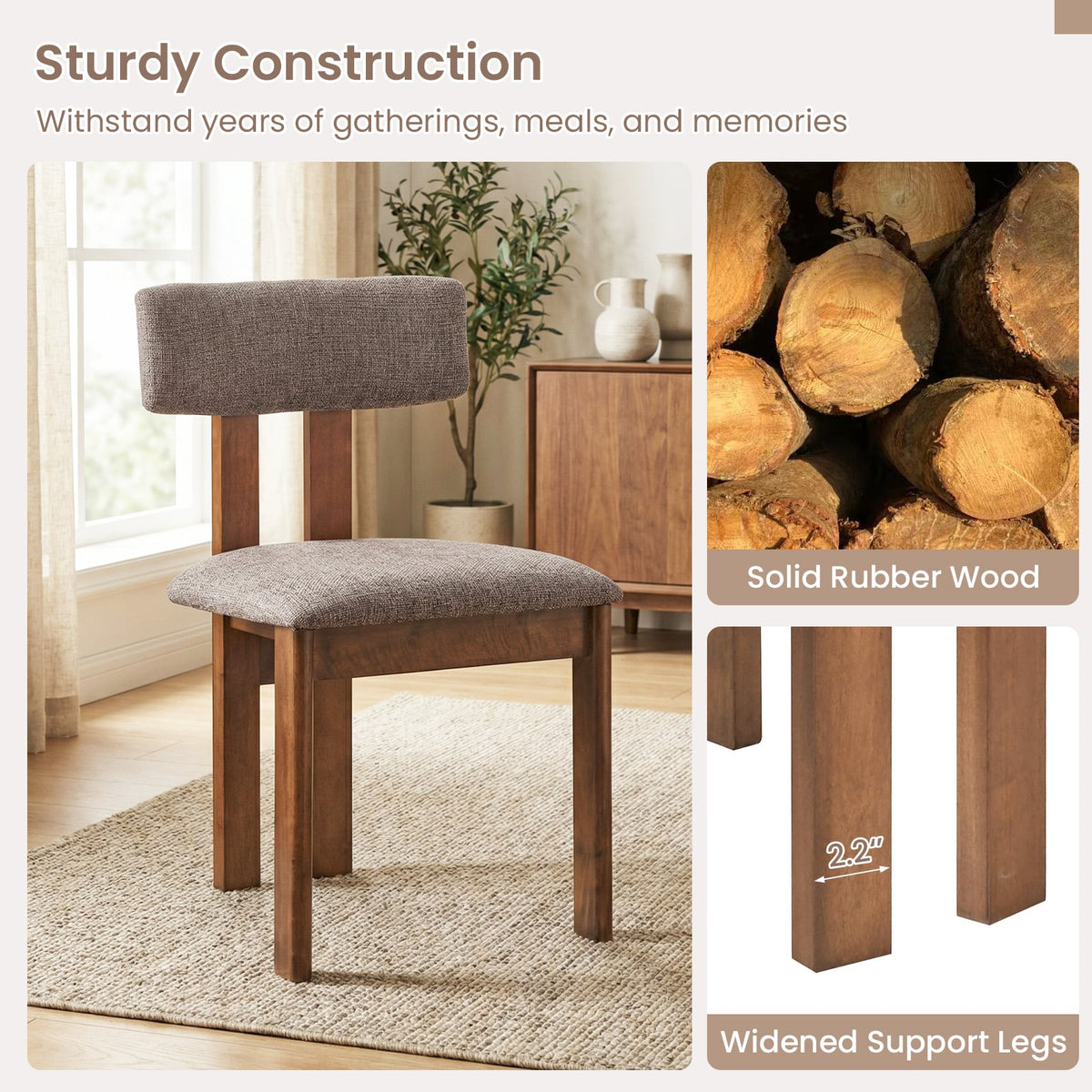 Upholstered Rubber Wood Dining Chairs Set of 2 with Curved Backrest-Walnut-Dining Chairs-DECOROLALA