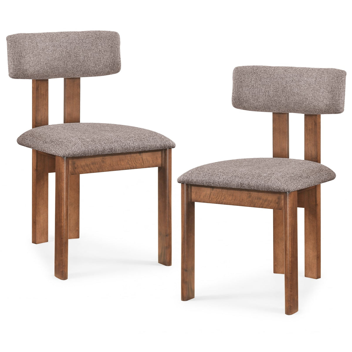 Upholstered Rubber Wood Dining Chairs Set of 2 with Curved Backrest-Walnut-Dining Chairs-DECOROLALA