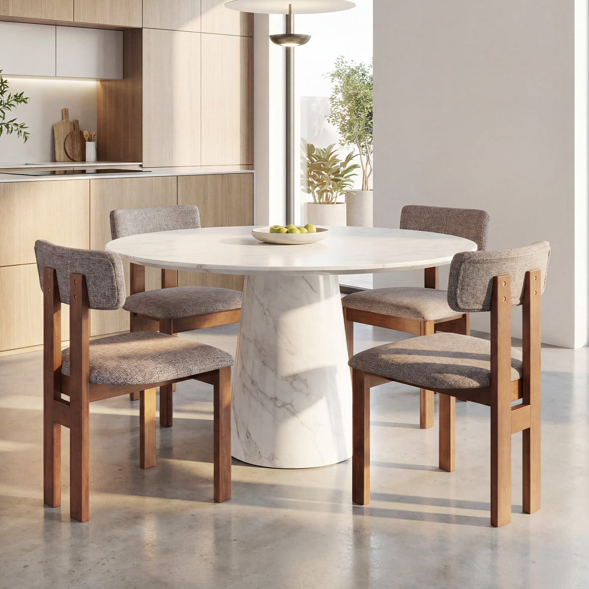 Upholstered Rubber Wood Dining Chairs Set of 4 with Curved Backrest-Walnut-Dining Chairs-DECOROLALA