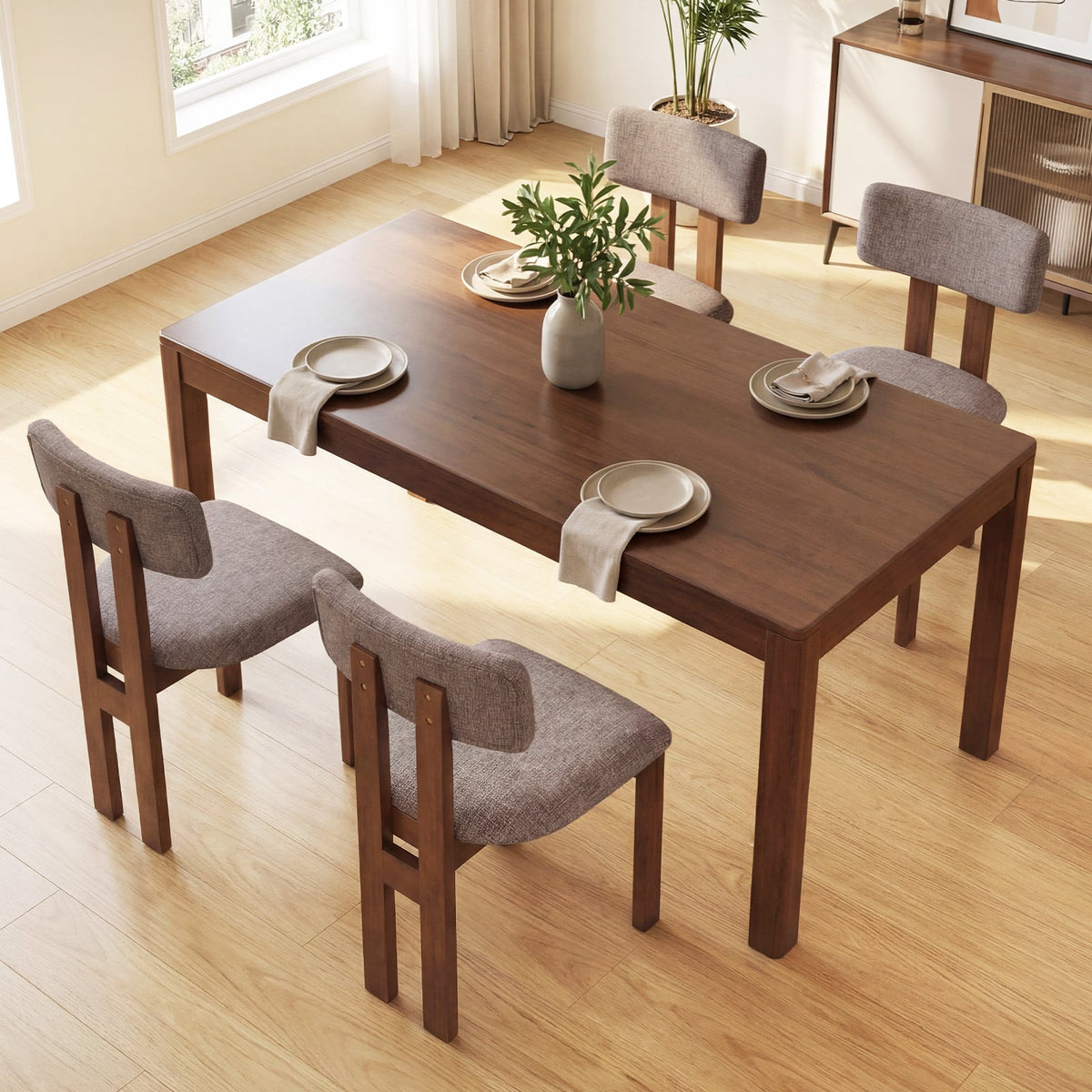 Upholstered Rubber Wood Dining Chairs Set of 4 with Curved Backrest-Walnut-Dining Chairs-DECOROLALA