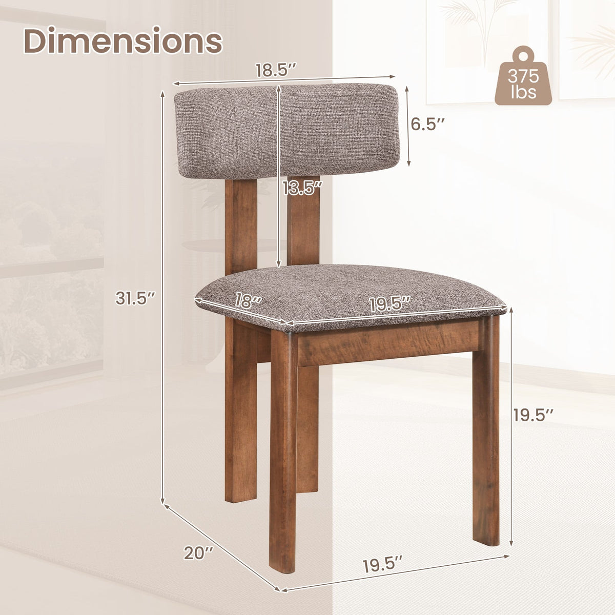 Upholstered Rubber Wood Dining Chairs Set of 4 with Curved Backrest-Walnut-Dining Chairs-DECOROLALA