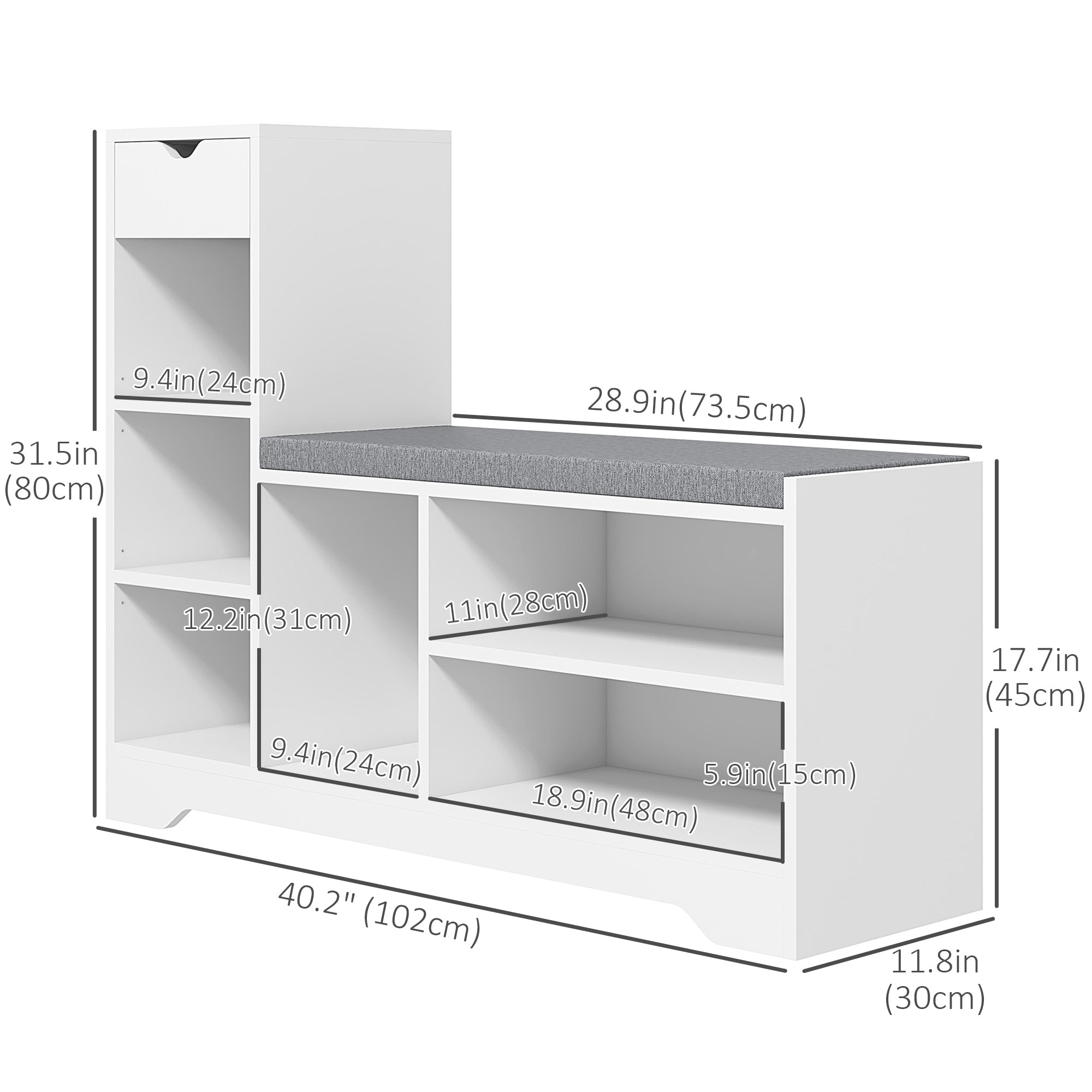 Upholstered Shoe Storage Bench - White 6-Shelf Entryway Bench-Home Furnishings > Storage & Organization > Shoe Storage Cabinets & Racks-DECOROLALA