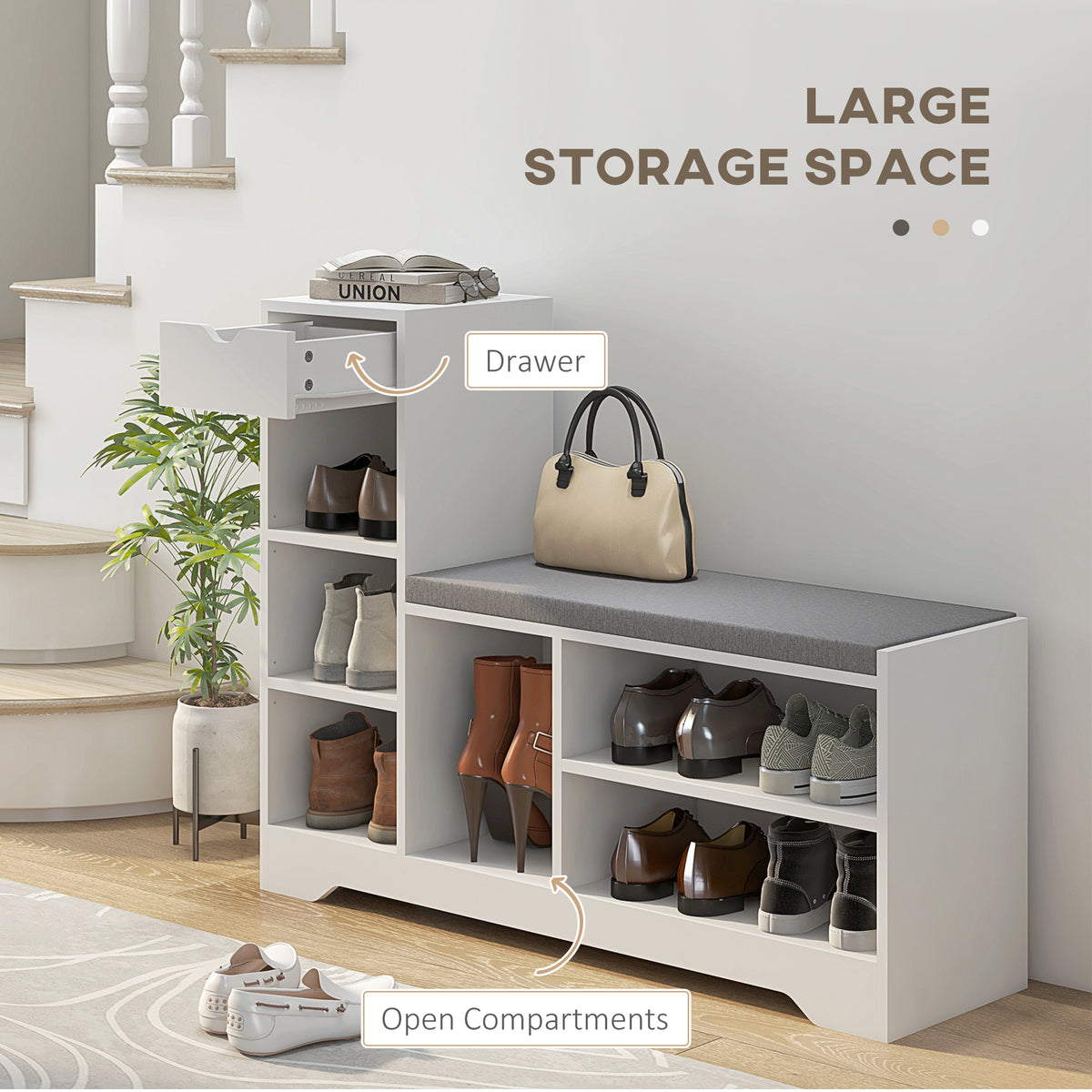 Upholstered Shoe Storage Bench - White 6-Shelf Entryway Bench-Home Furnishings > Storage & Organization > Shoe Storage Cabinets & Racks-DECOROLALA
